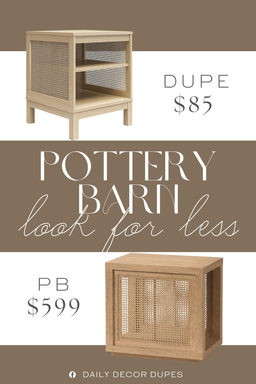 Pottery Barn Marina Rectangular Cane Side Table Dupe. Made from laminated engineered wood, this side table ensures long-lasting durability while maintaining its stylish appearance.