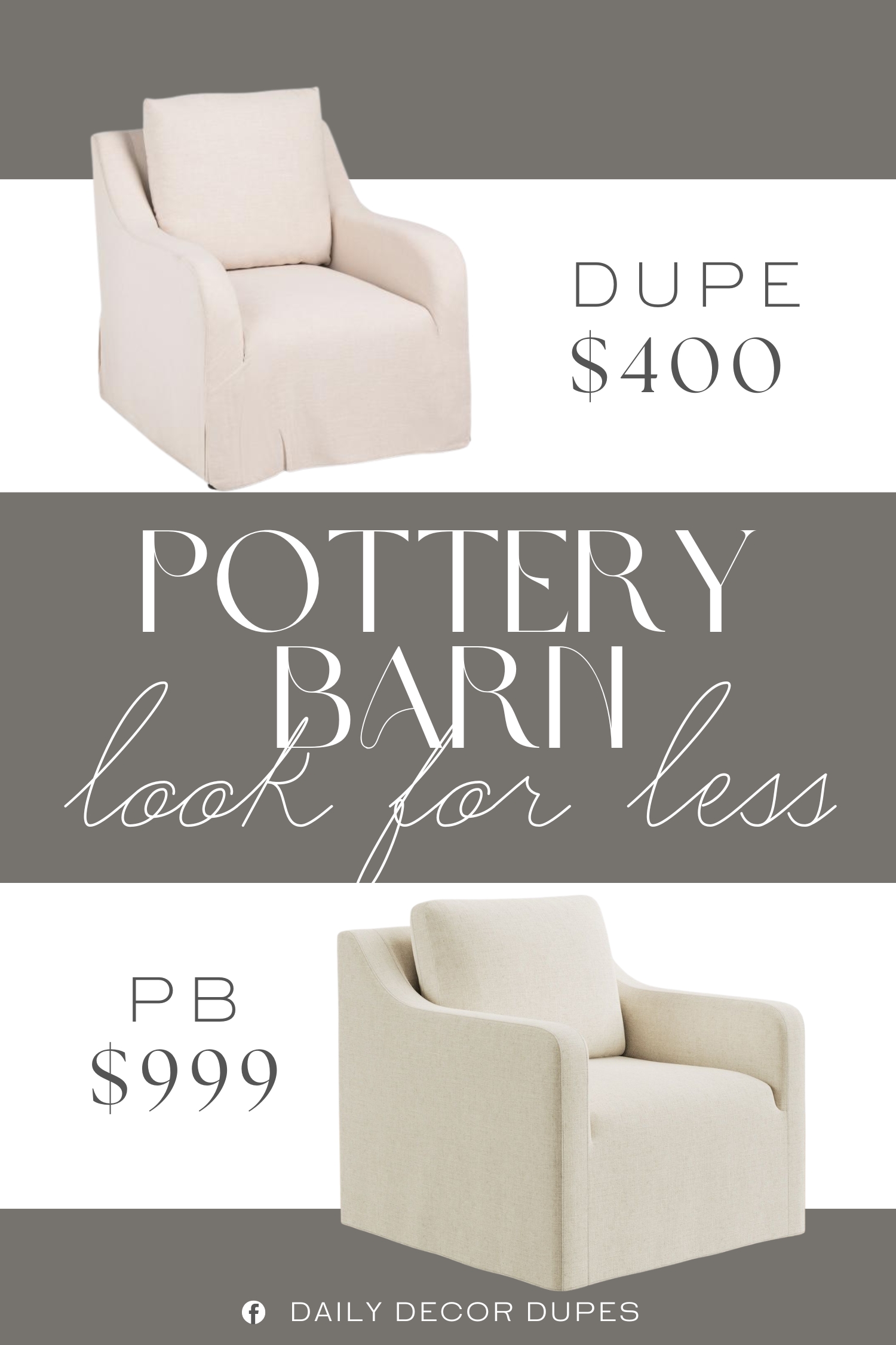 Pottery Barn Maxine Slipcovered Swivel Chair Dupe. removable back cushion, padded seat.
