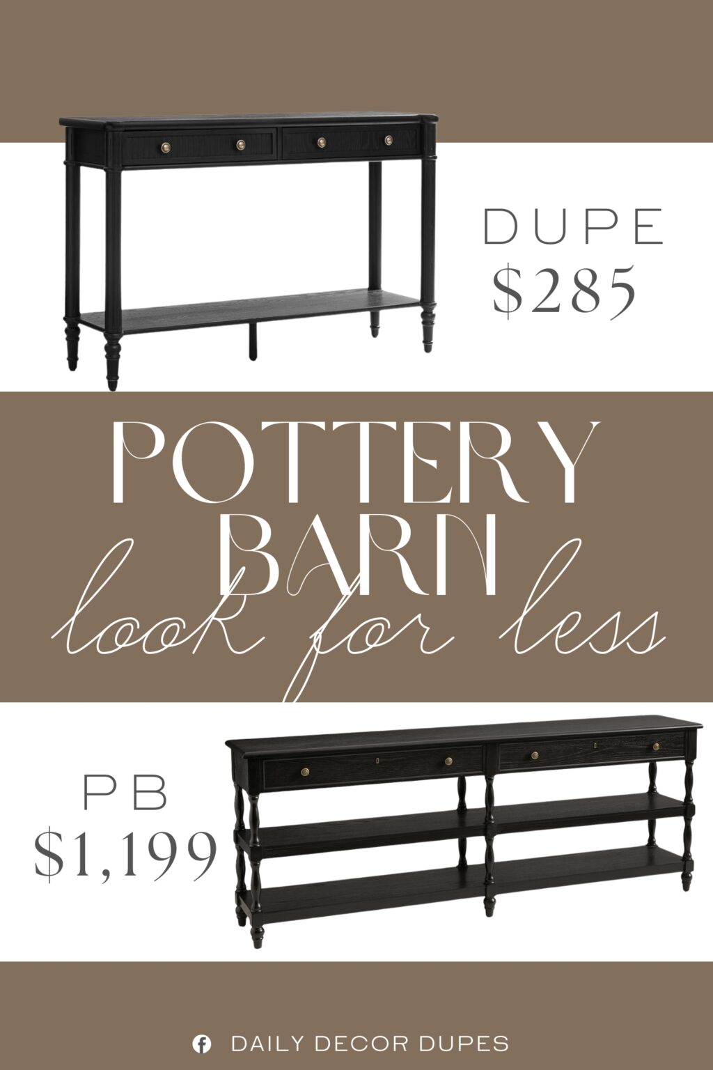 Pottery Barn Modern Traditional Grand Console Table Dupe. Crafted with solid wood veneer finish and sturdy solid wood spindle legs, this table combines durability with timeless appeal.