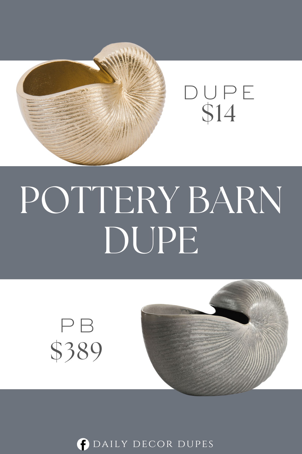 Pottery Barn Nautilus Ceramic Shell Vase Dupe. Decorative vase planter. Metal hollow shell. Overall dimension 6in W x 4.5in H x 3.75in L.