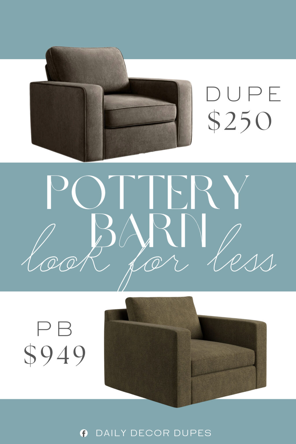 Pottery Barn Pacifica Wide Arm Swivel Chair Dupe. This swivel armchair combines style and functionality with a round base that allows for smooth 360-degree rotation. Upholstered in soft-touch fabric and filled with high-density foam, they offer both plush comfort and lasting support