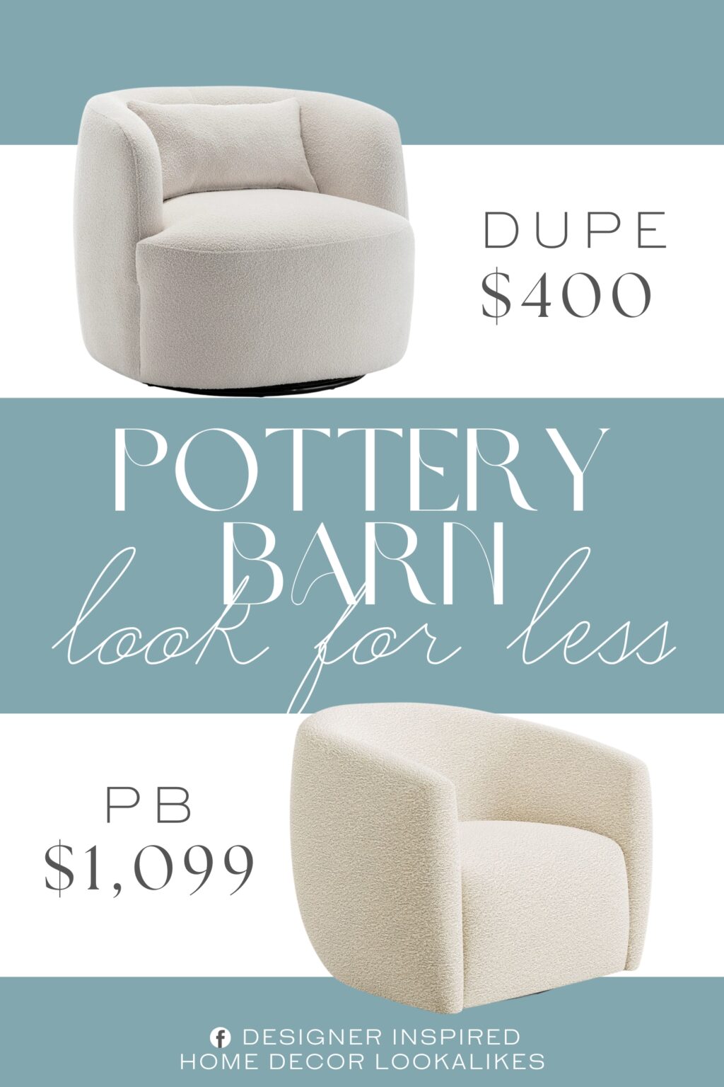 Pottery Barn Payton Swivel Chair Dupe. The frame is made from a blend of solid and engineered wood, while the seat is wrapped in textured bouclé upholstery for a tactile look.