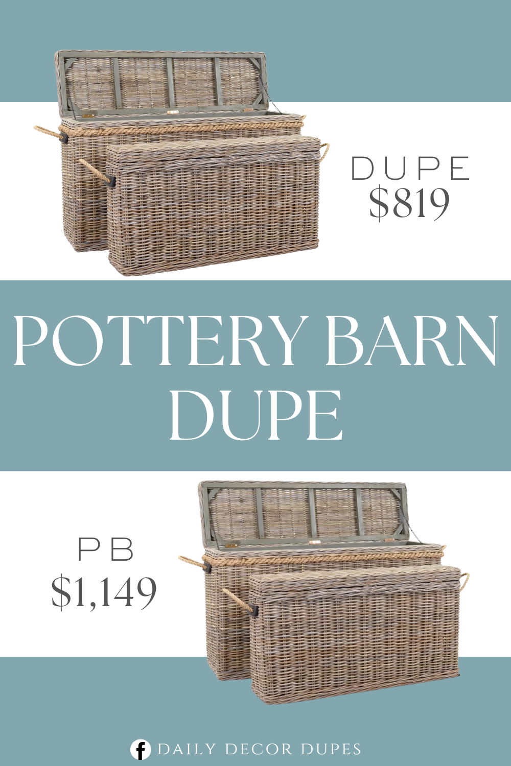 Pottery Barn Rattan Oversized Lidded Basket Dupe. It's made from natural rattan in a light gray finish that blends the perfect amount of coastal and farmhouse style in your living room or entryway.