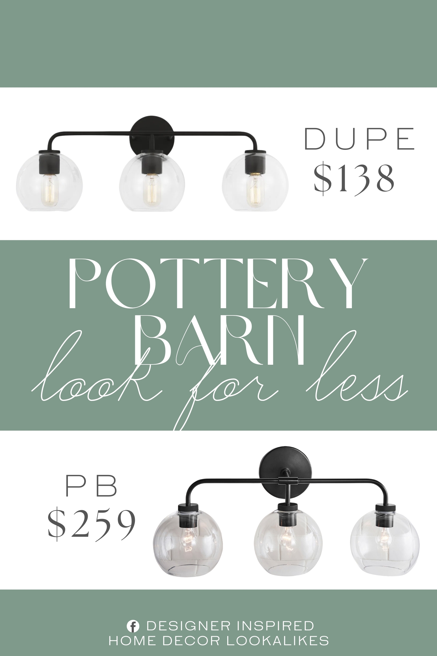 Pottery Barn Reagan Triple Globe Sconce Dupe. This 3-light vanity fixture brings a bold retro look to your bathroom with its glass globe-like dome shades and sleek metal finish.