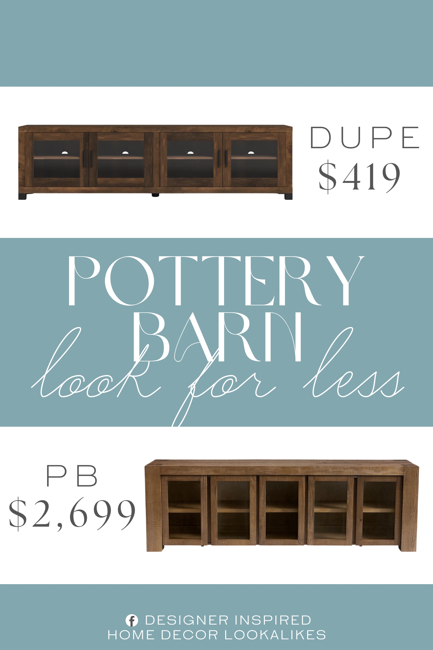 Pottery Barn Rockport Glass Door Media Console Dupe. Constructed with MDF, particle board, engineered veneer, hollow board and metal
