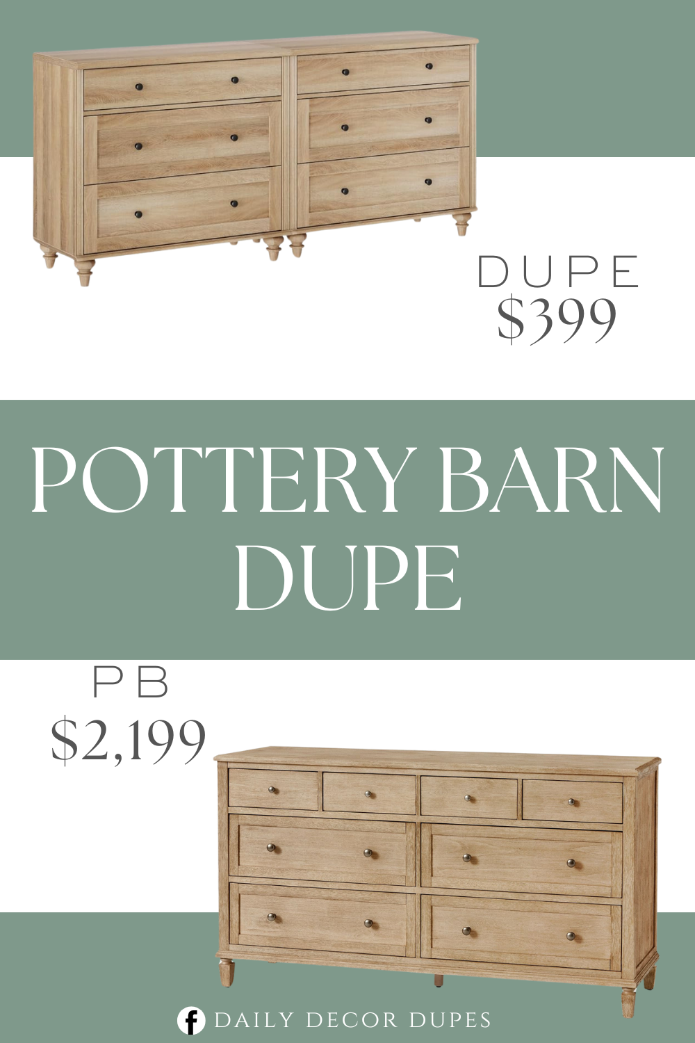 Pottery Barn Sausalito 8-Drawer Dresser Dupe. Modern style. 6 drawers. Wood material. Room tyle Kids Room, Bedroom, Living Room, Home Office. Oak dresser. Overall Dimension: 67.8''L×15.7''W×30.9''H.