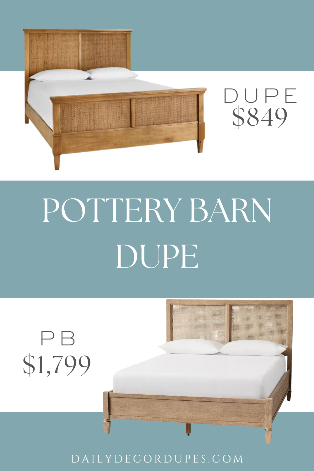 Pottery Barn Sausalito Cane Bed Dupe. Queen size wood frame finished in patina stain for a natural, relaxed feel Headboard and footboard feature woven rattan cane inlays for an organic, textural look. Product Dimensions: 65 in. W x 85 in. D x 54 in. H.