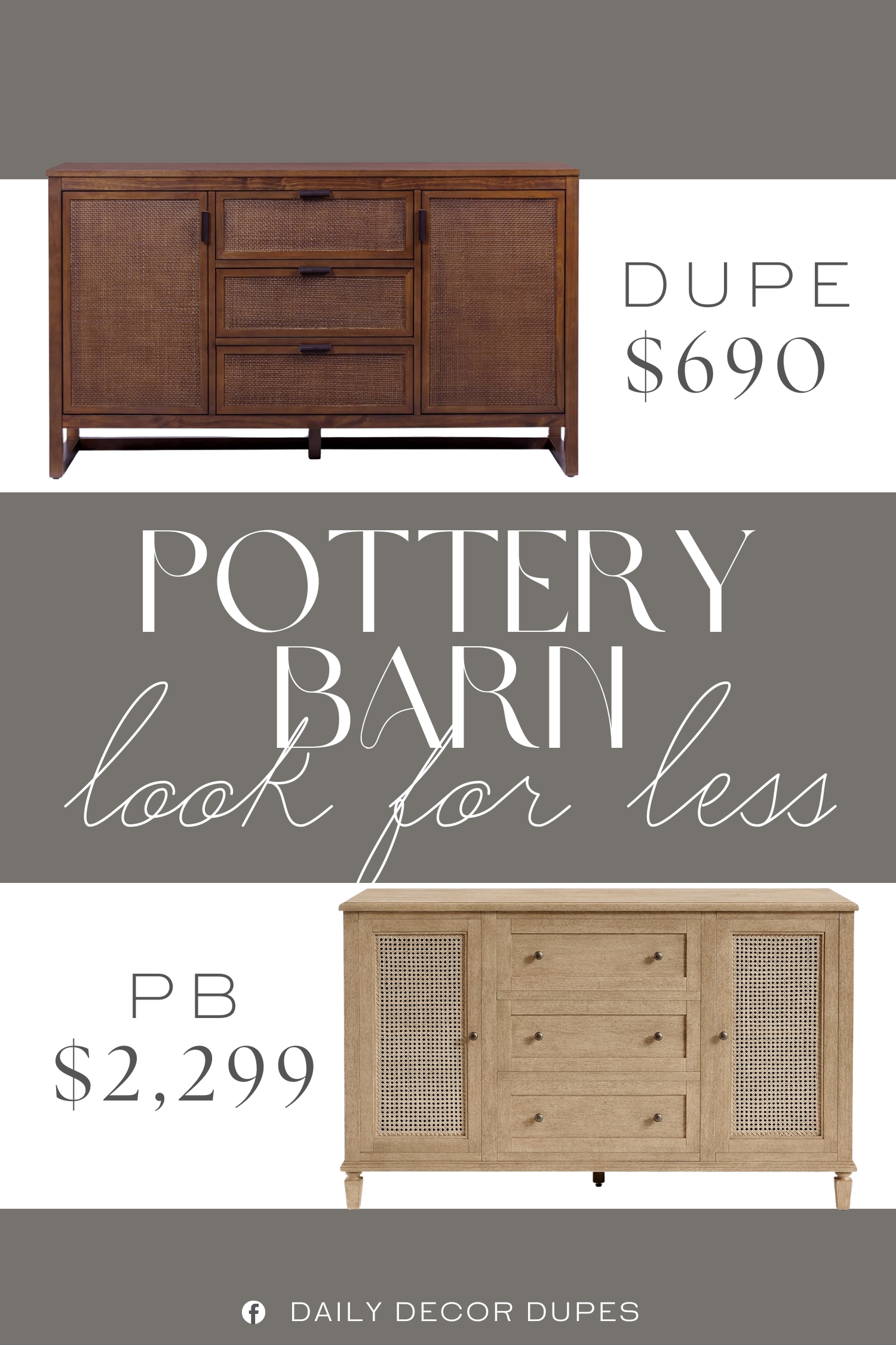 Pottery Barn Sausalito Cane Extra Wide Dresser Dupe. Crafted from solid pine wood frames, MDF and rattan in a black finish, it blends storage and style.