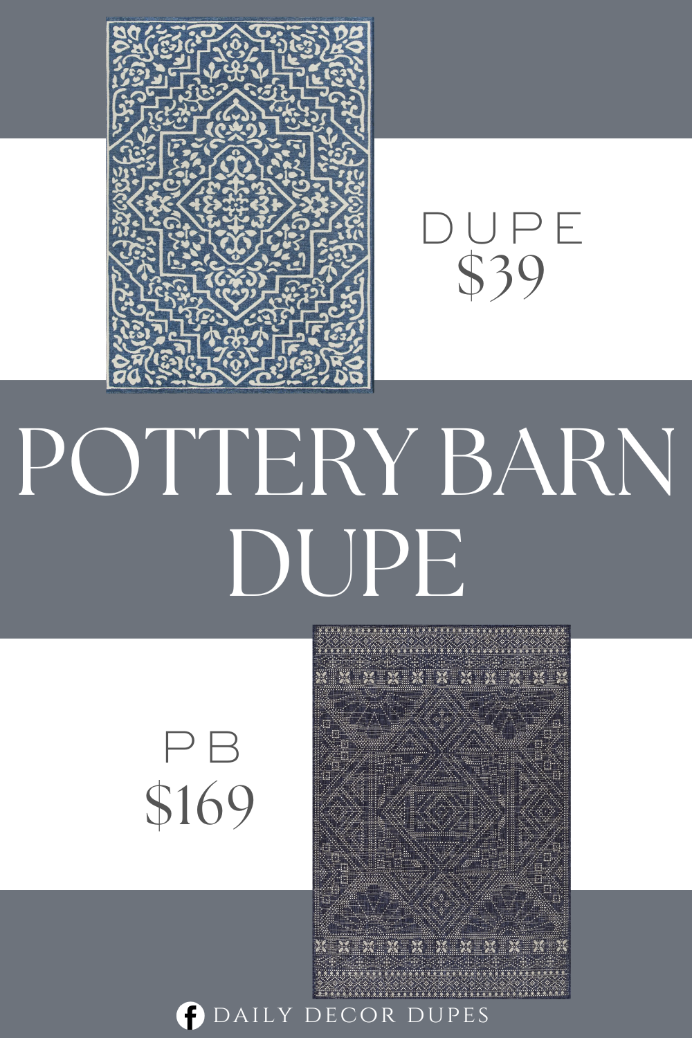 Pottery Barn Sumaira Outdoor Performance 5X7 Rug Dupe. Durable polypropylene and polyester blend. This rug features an oversize repetitive print to give your space energy and graphic interest.