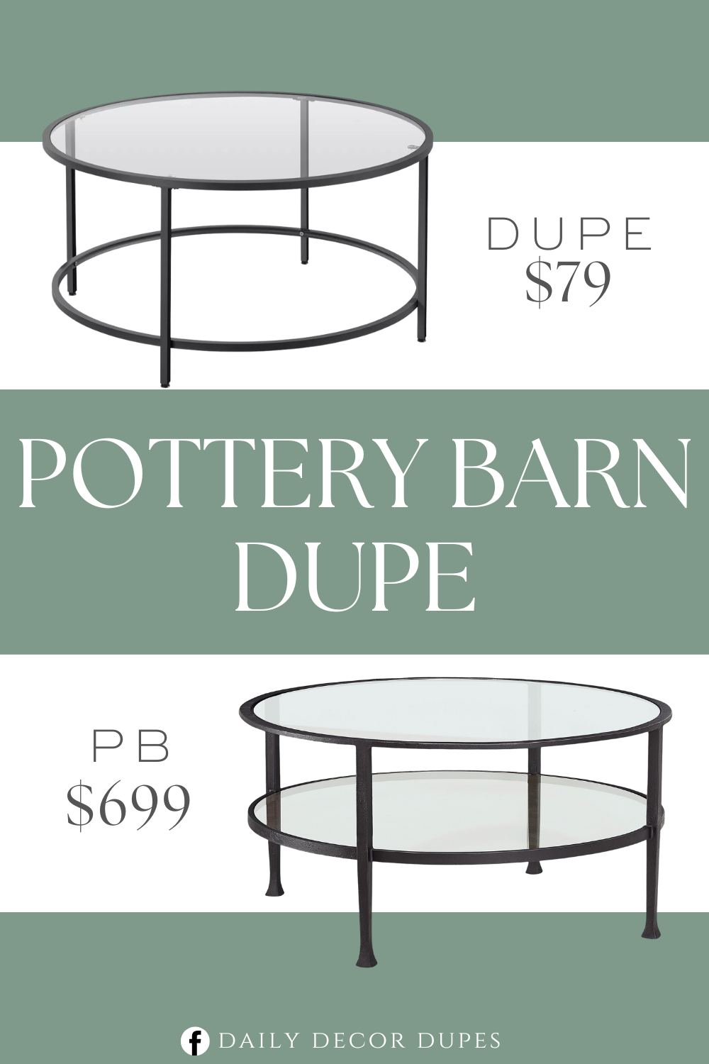 Pottery Barn Tanner Round Coffee Table Dupe. Crafted of a premium iron frame and strong tempered glass, this chic accent table boasts a robust structure.