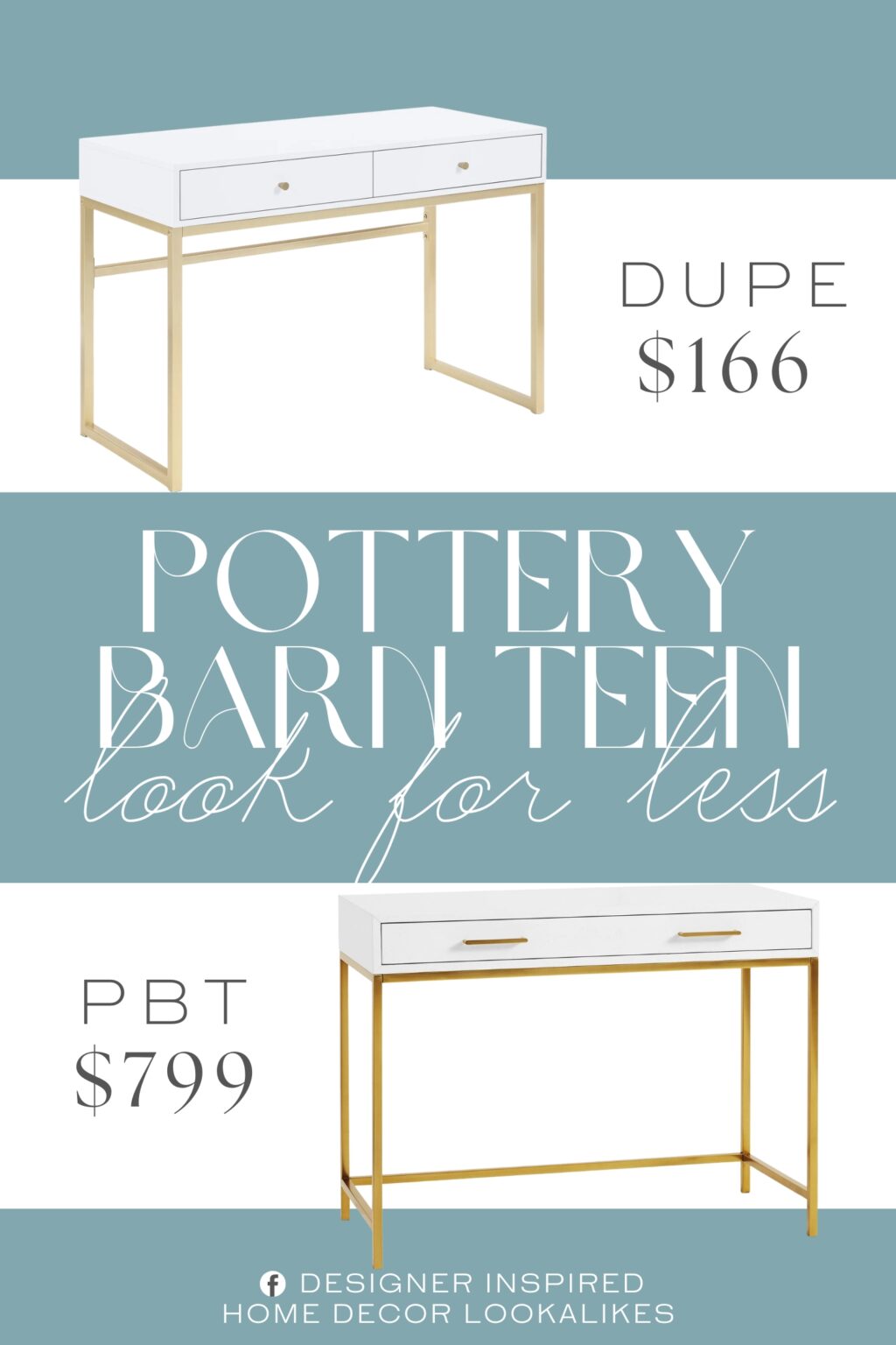 Pottery Barn Teen Blaire Writing Desk Dupe. The black tabletop with the gold metal frame glams up your decor, taking it to the next level. A sturdy steel frame lends extra strength and durability while improving the load-bearing capacity of this table.