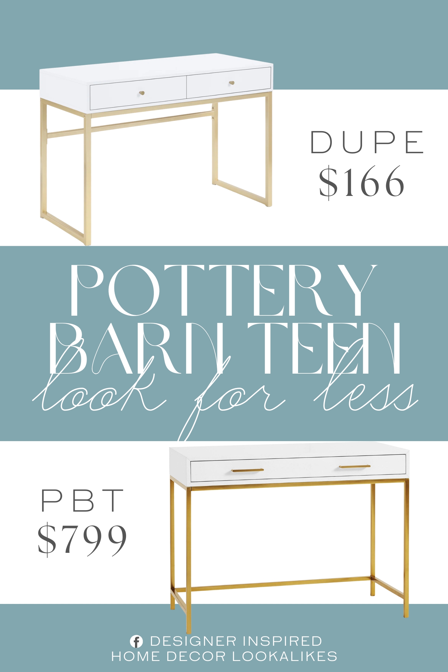 Pottery Barn Teen Blaire Writing Desk Dupe. The black tabletop with the gold metal frame glams up your decor, taking it to the next level. A sturdy steel frame lends extra strength and durability while improving the load-bearing capacity of this table.