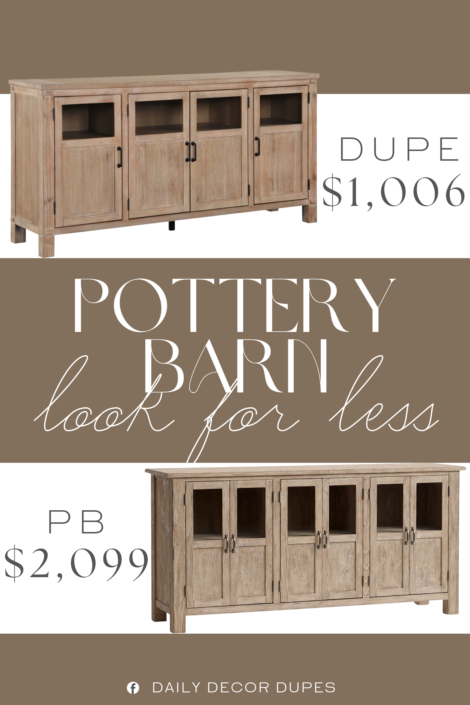 Pottery Barn Toscana Buffet Dupe. Crafted with acacia veneer, its relaxed silhouette offers four framed glass doors for showcasing your favorite dishes, ceramics, or beachy treasures.