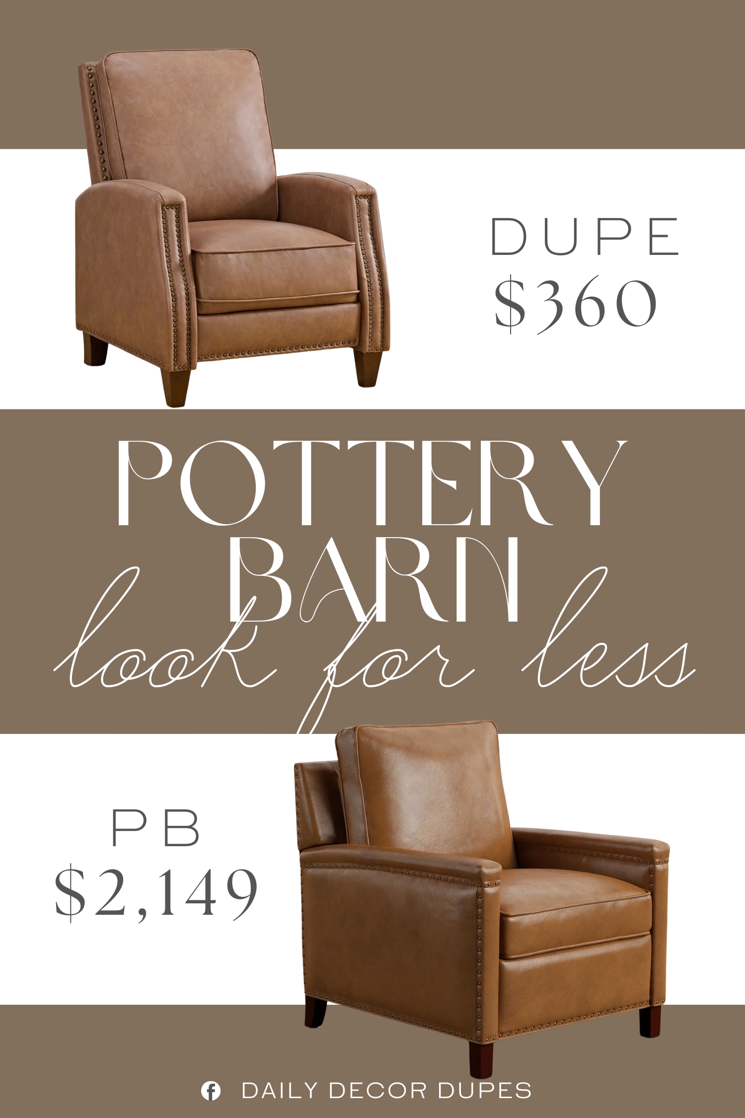 Pottery Barn Tyler Square Arm Leather Recliner Dupe. It features a dual-position mechanism that lets you lean back easily into your preferred angle, paired with an adjustable footrest to support your legs.