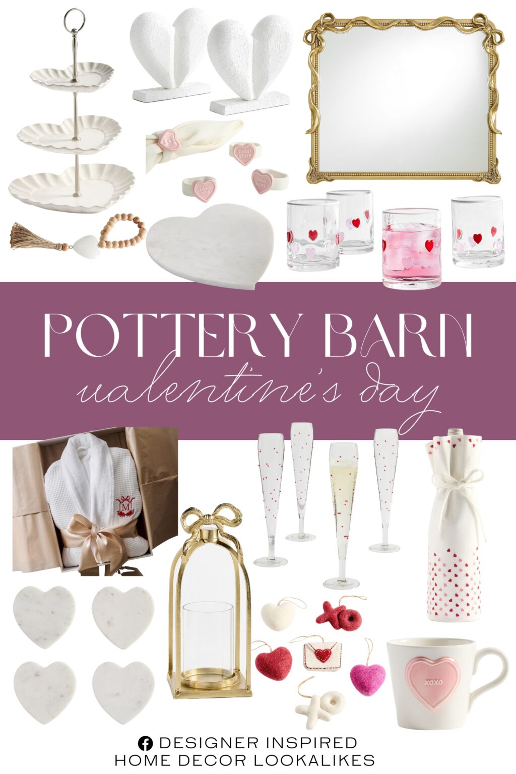 Pottery Barn Valentine’s Day. Conversation Hearts Stoneware Mug. Artisan Handcrafted Beaded Rope with Heart. Marble Heart Coasters - Set of 4. Heirloom Scalloped Heart Stoneware Tiered Stand. Confetti Hearts Wine Bag. Waffle Weave Resort Robe. LoveShackFancy Gold Bow Figural Lantern. Marble Heart Cheeseboard. Heart Bookends - Set of 2. LoveShackFancy Gold Bow Mirror Collection. Confetti Celebration Flutes - Set of 4. Conversation Hearts Stoneware Napkin Rings - Set of 4. Valentine's Day Ornaments - Set of 6. Icon Drinking Glasses - Set of 4.