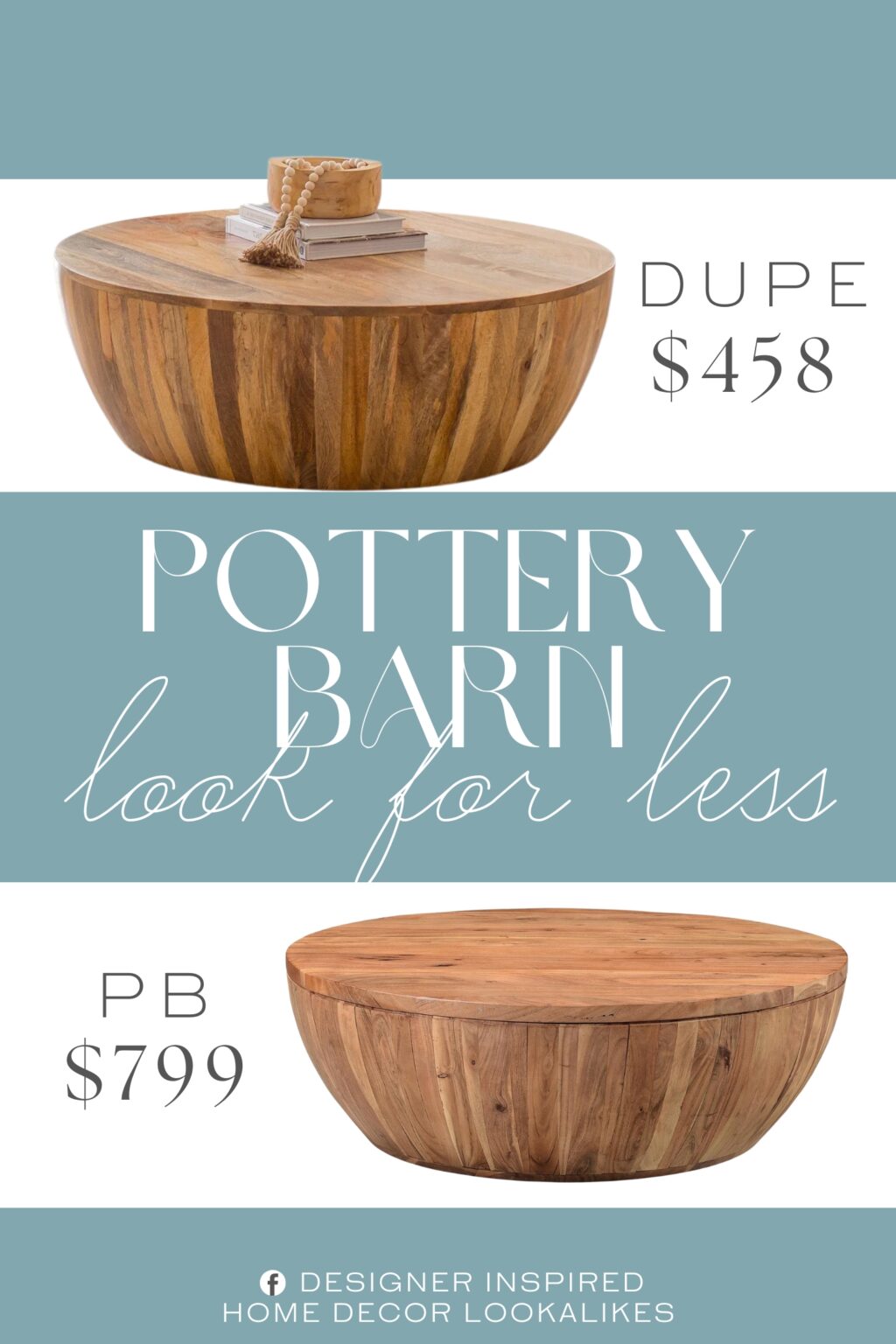 Pottery Barn Violet Round Coffee Table Dupe. Crafted from kiln-dried mango wood, this round table boasts unique wood grain patterns and unmatched durability. With three available finishes, you can easily match this table to your existing decor.