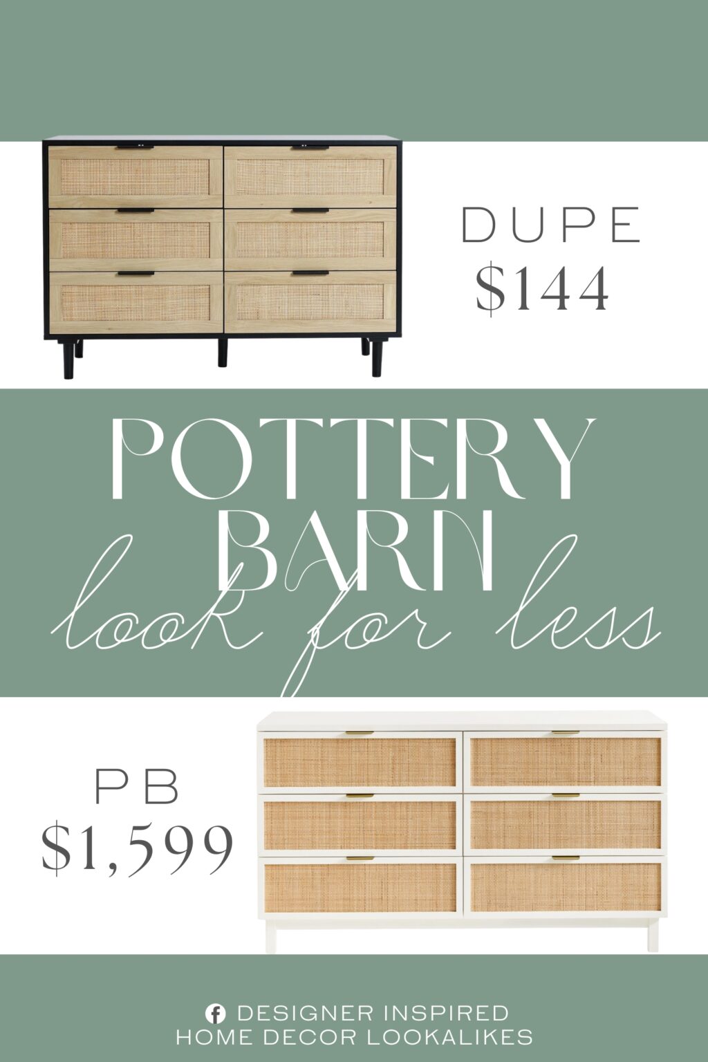 Pottery Barn Westly Cane 6-Drawer Dresser Dupe. This dresser is made with quality manufactured wood in a modern matte black with real rattan drawer panels.