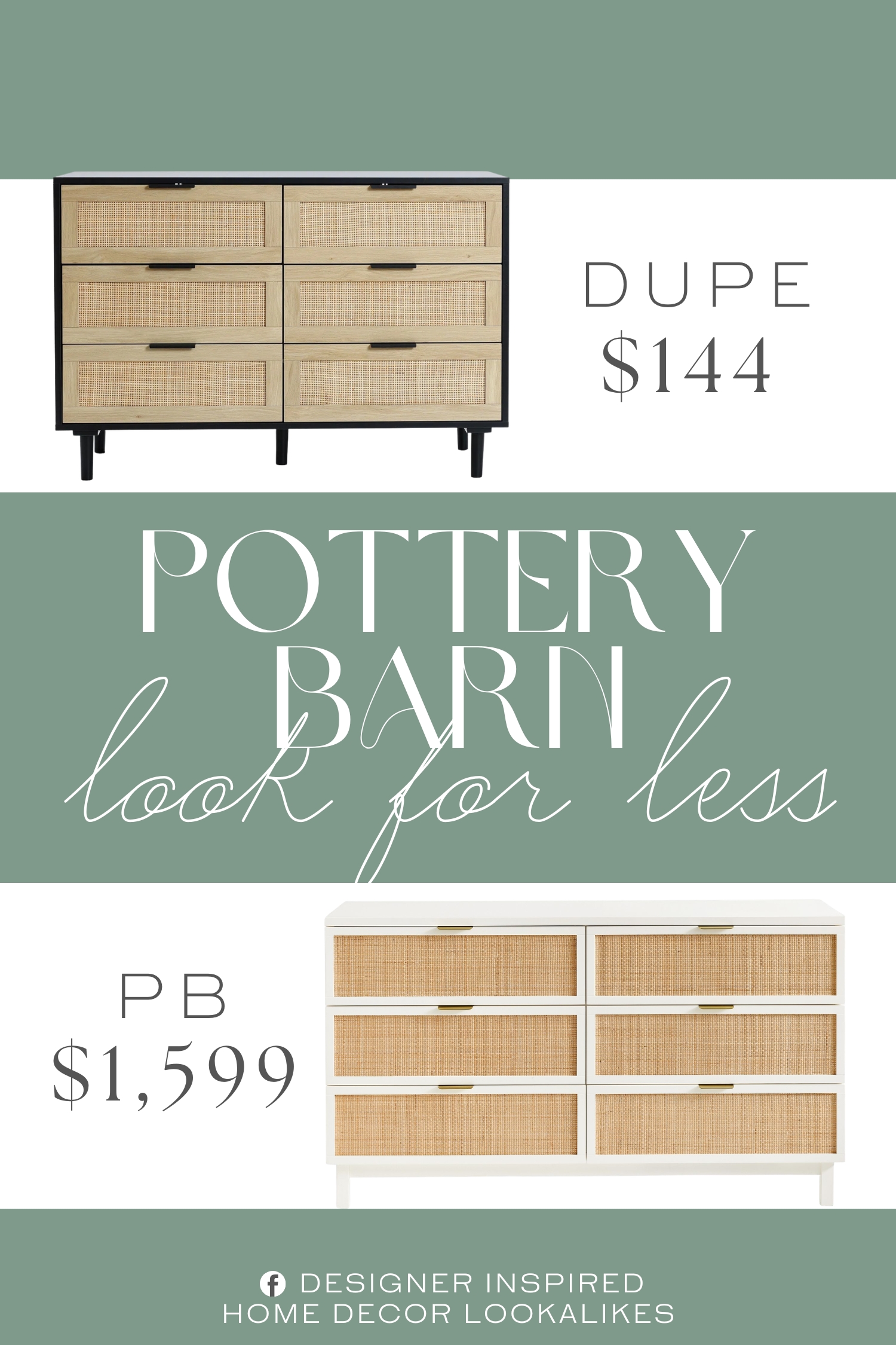 Pottery Barn Westly Cane 6-Drawer Dresser Dupe. This dresser is made with quality manufactured wood in a modern matte black with real rattan drawer panels.