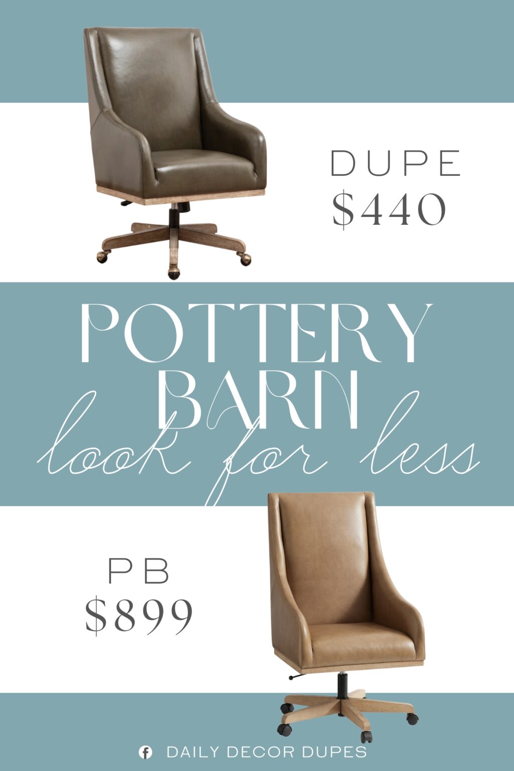 Pottery Barn York Leather Swivel Desk Chair Dupe. Solid wood legs provide a sturdy and classic base for your workspace.