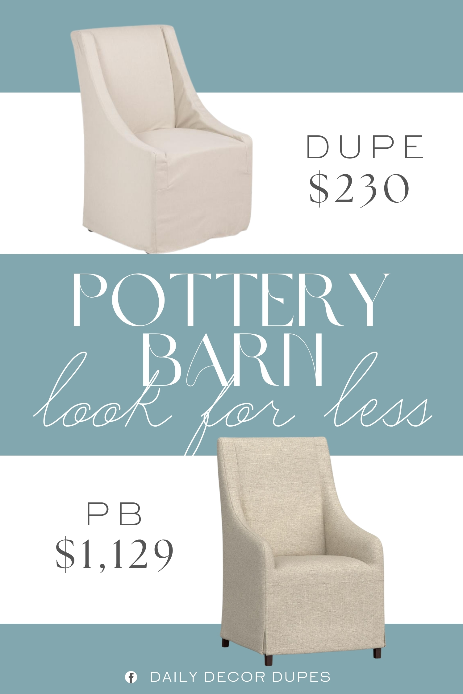 Pottery Barn York Slipcovered Dining Chair Dupe. caster wheels, includes slip cover, cushioned back and seat.