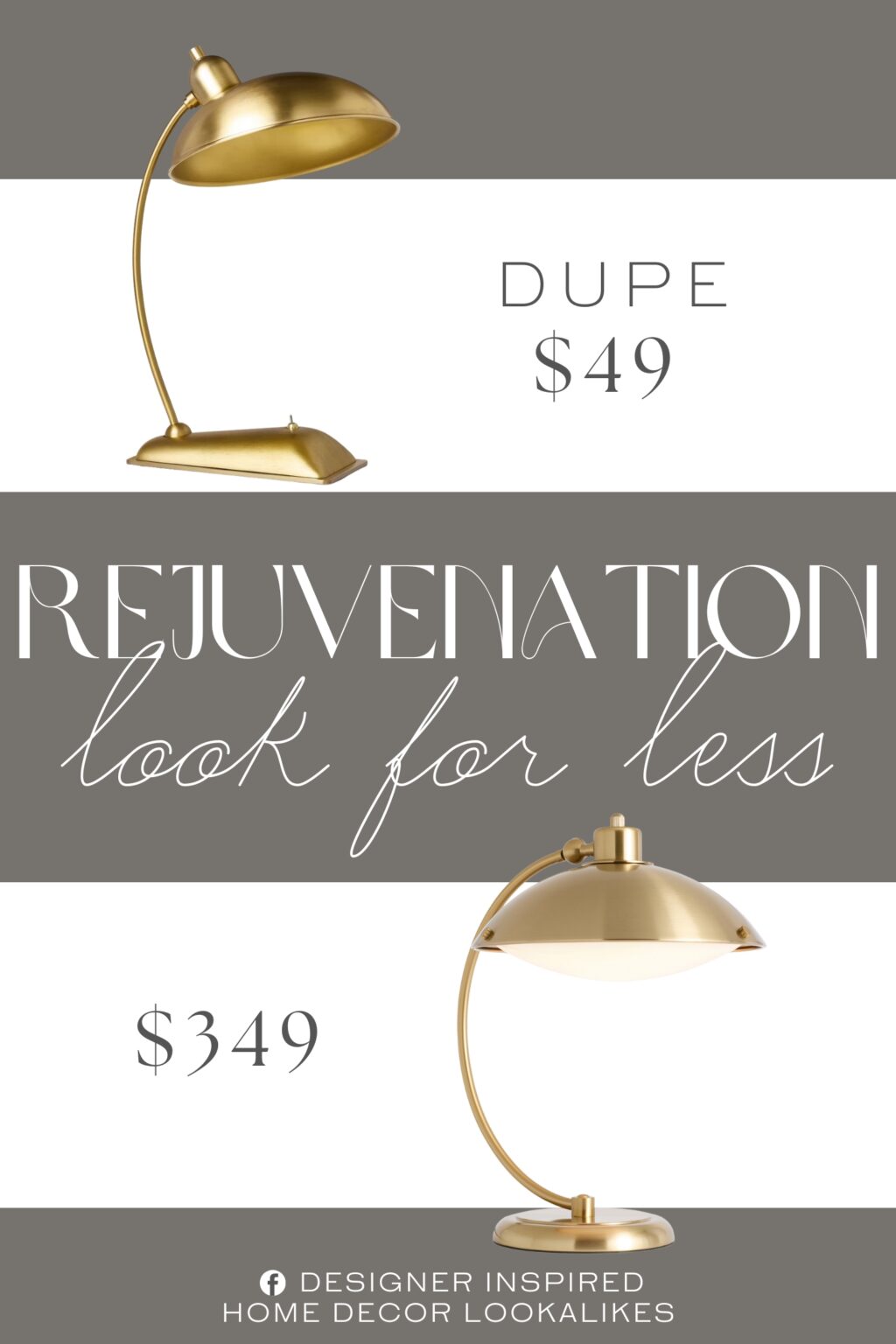 Rejuvenation Orson Table Lamp Dupe. This stunning task lamp features a bowl-shaped shade and a pedestal base, both joined by a brass rod.