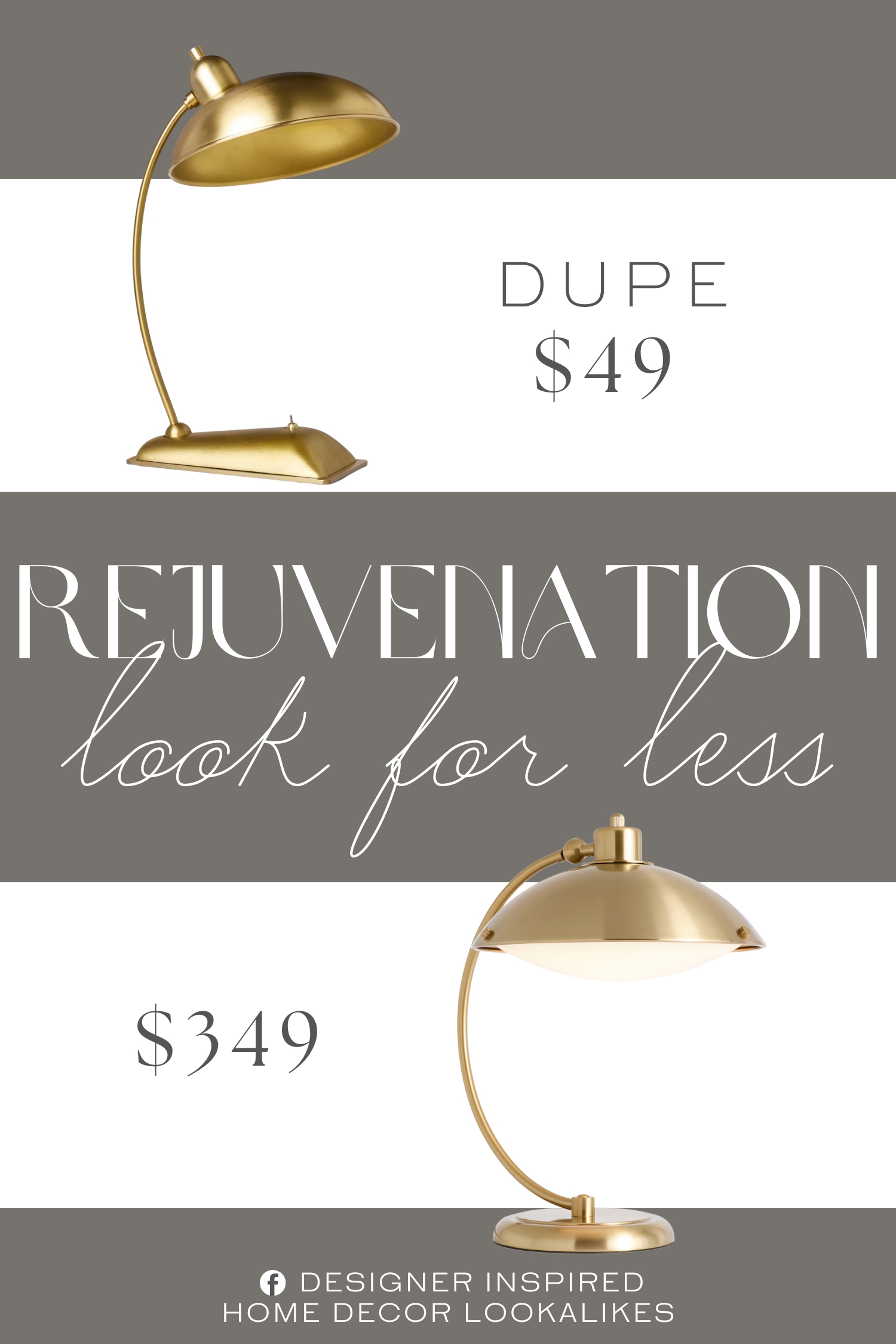 Rejuvenation Orson Table Lamp Dupe. This stunning task lamp features a bowl-shaped shade and a pedestal base, both joined by a brass rod.