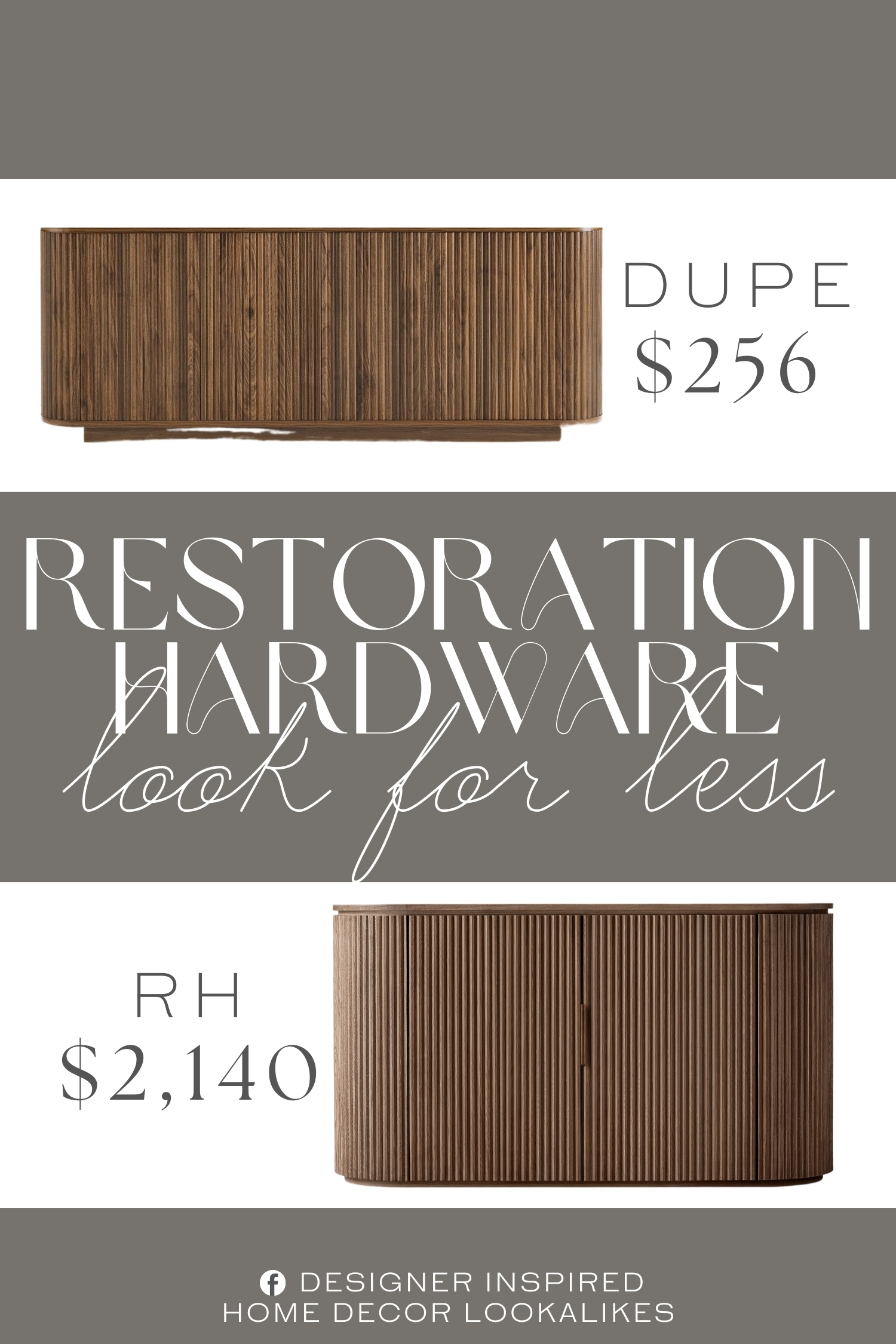 Restoration Hardware Byron Double-Door Sideboard Dupe. This TV stand is made from high-quality engineered wood with a veneer finish for durability. The sturdy frame ensures stability, while the fine craftsmanship guarantees a smooth surface and precise detailing.