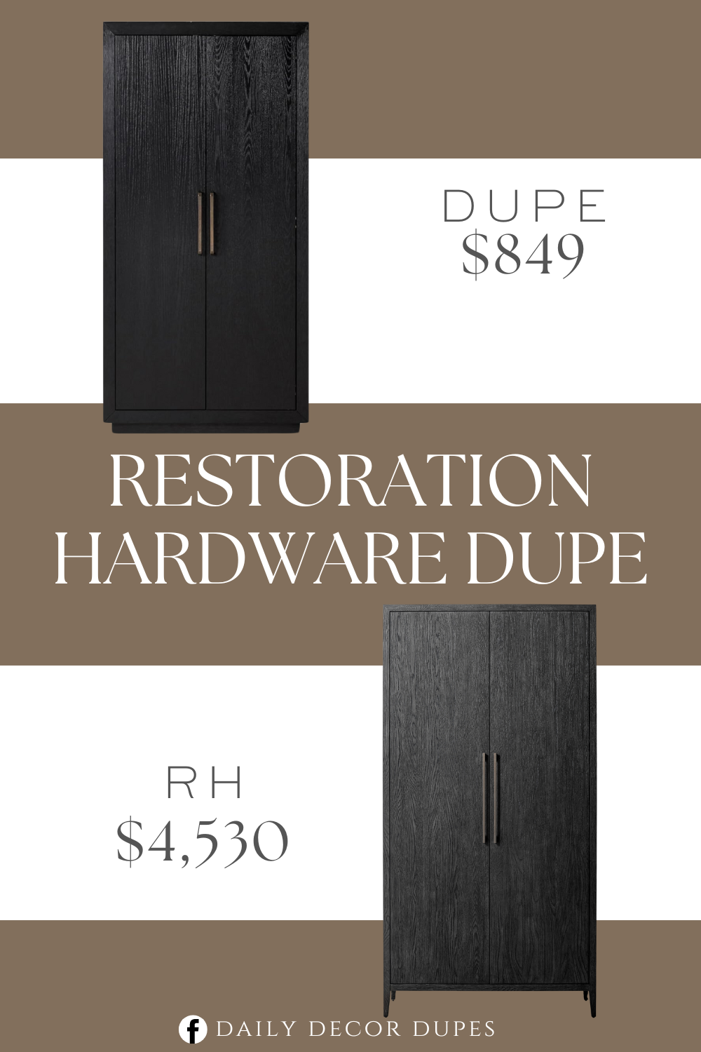 Restoration Hardware French Contemporary Cabinet Dupe. Special features Four Interior Shelves, Two Cabinet Doors, Metal Door Handles. Recommended use for Books, Dish, Kitchen Appliances, Linens, Towels, Tools, Clothes. Overall dimension 16"D x 36"W x 72"H.