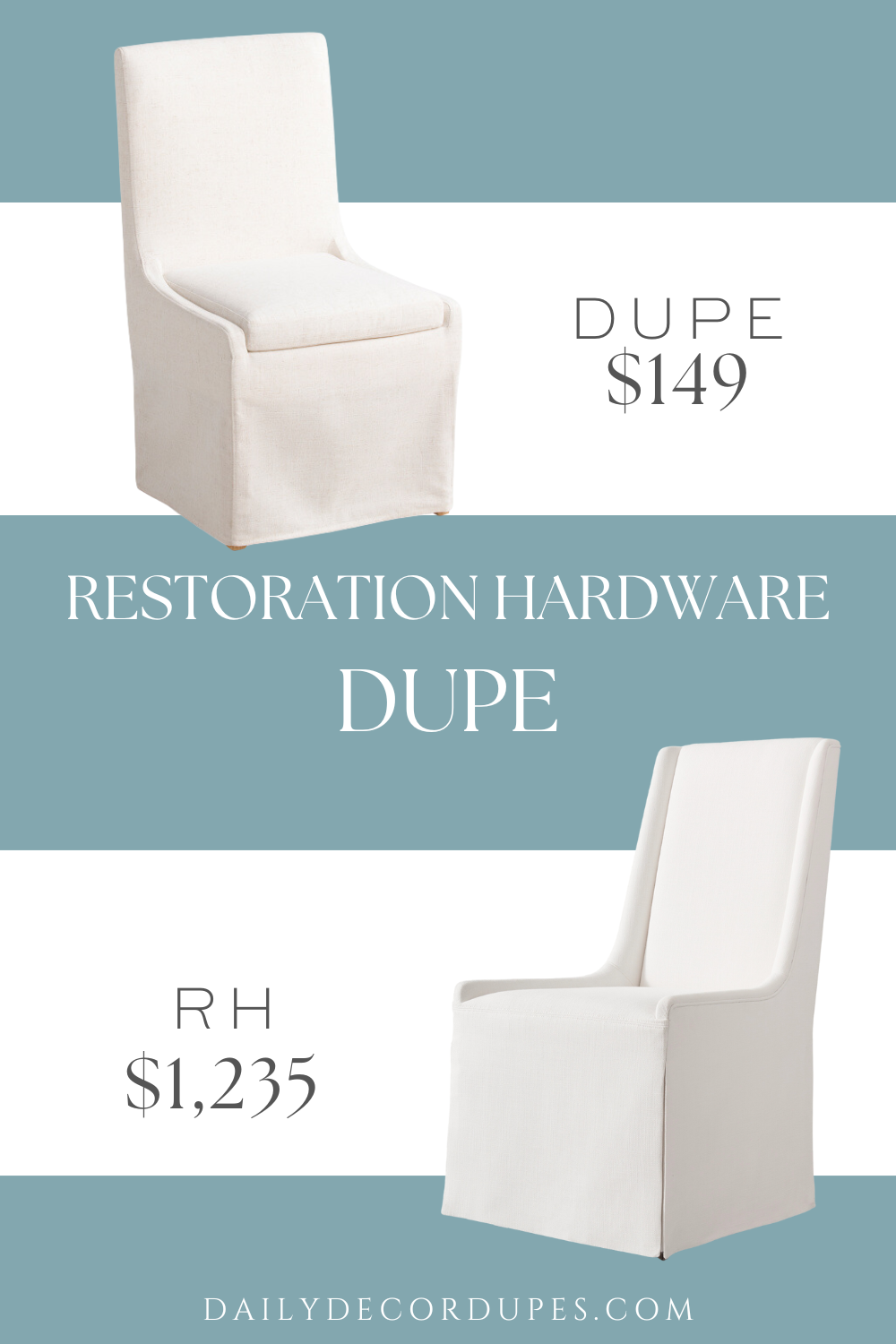 Restoration Hardware Leigh Skirted Fabric Dining Side Chair Dupe. Filled with polyurethane foam and polyester fibers. It includes slipcover, removable cushion. Overall dimension: 23in W x 39in H x 25.5in L, legs: 16in H.