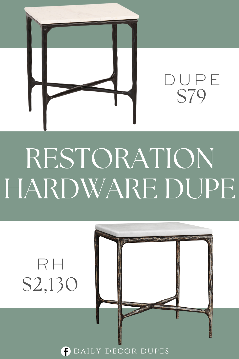 Restoration Hardware Thaddeus Marble Square Side Table Dupe. Marble tabletop. Made from marble and metal.