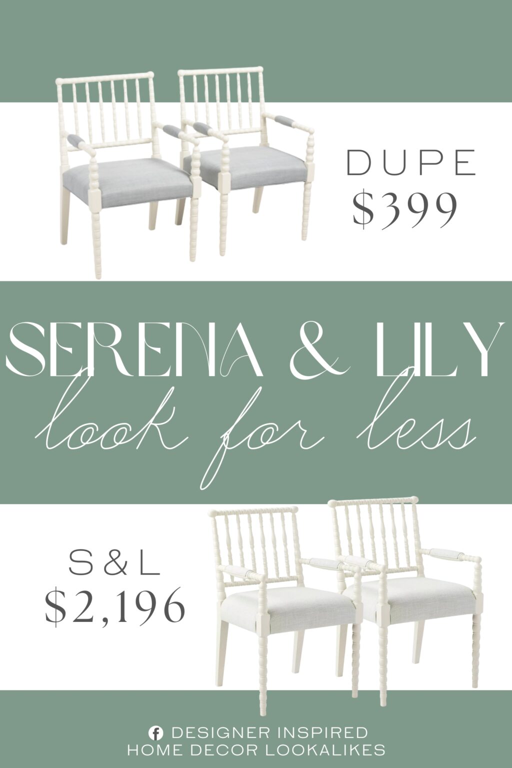 Serena & Lily Aberdeen Dining Chairs Dupe. set of 2, cushioned seat and back, cushioned armrests, spindle details. wood, fill: polyurethane foam