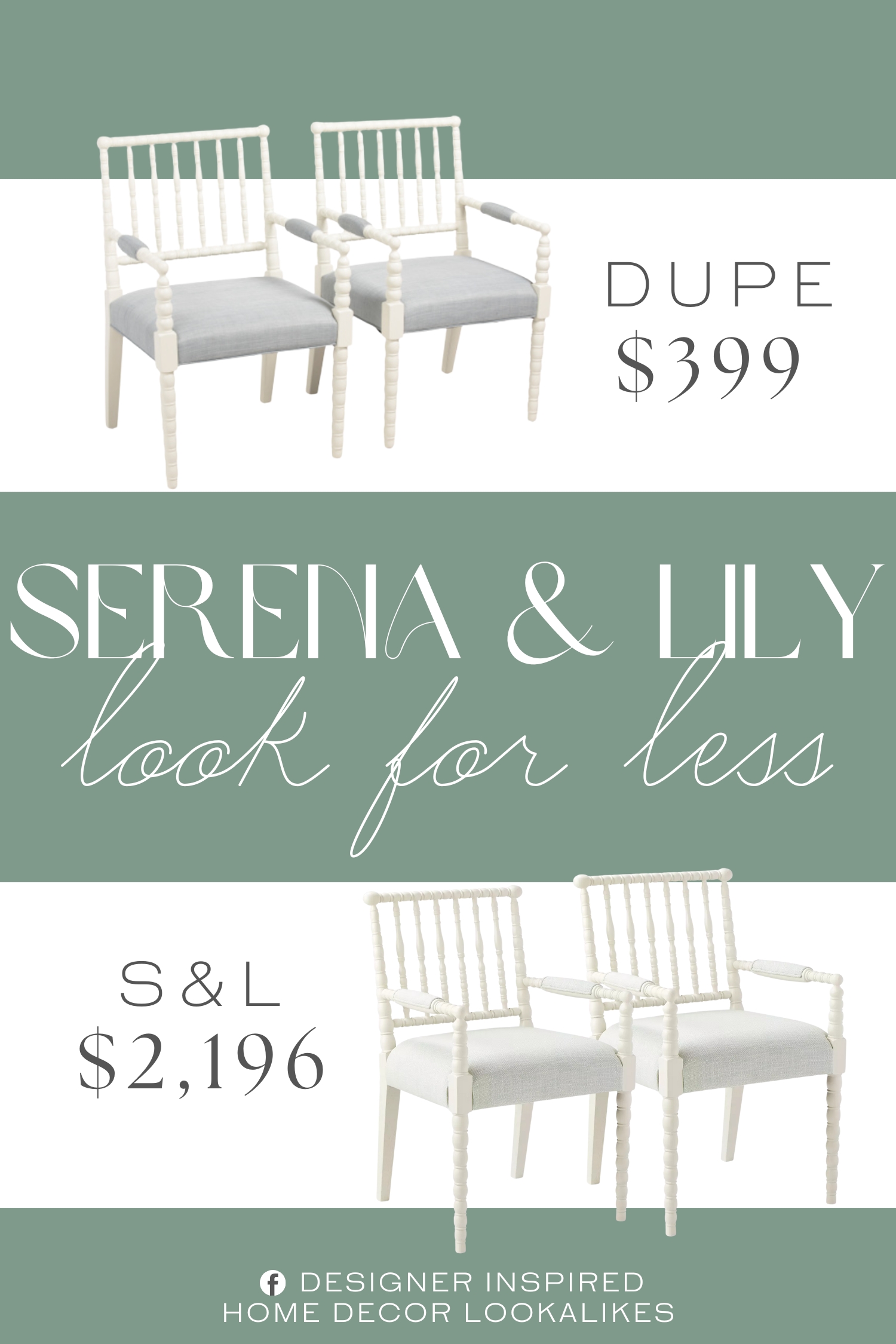 Serena & Lily Aberdeen Dining Chairs Dupe. set of 2, cushioned seat and back, cushioned armrests, spindle details. wood, fill: polyurethane foam