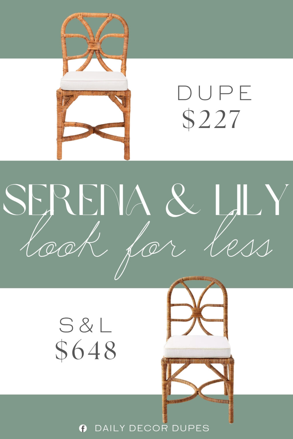 Serena & Lily Antica Rattan Dining Chair Dupe. Handcrafted from sustainably sourced Natural Rattan. The decorative loops of the frame create a vibrant design while showcasing the texture of the rattan. Padded with plush foam and upholstered in sumptuous fabric