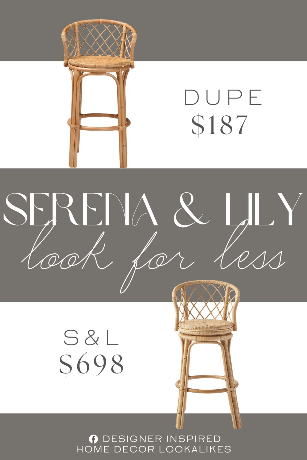 Serena & Lily Avalon Rattan Bar Stool Dupe. Made from natural rattan and rattan semi pole, providing a natural brown color.