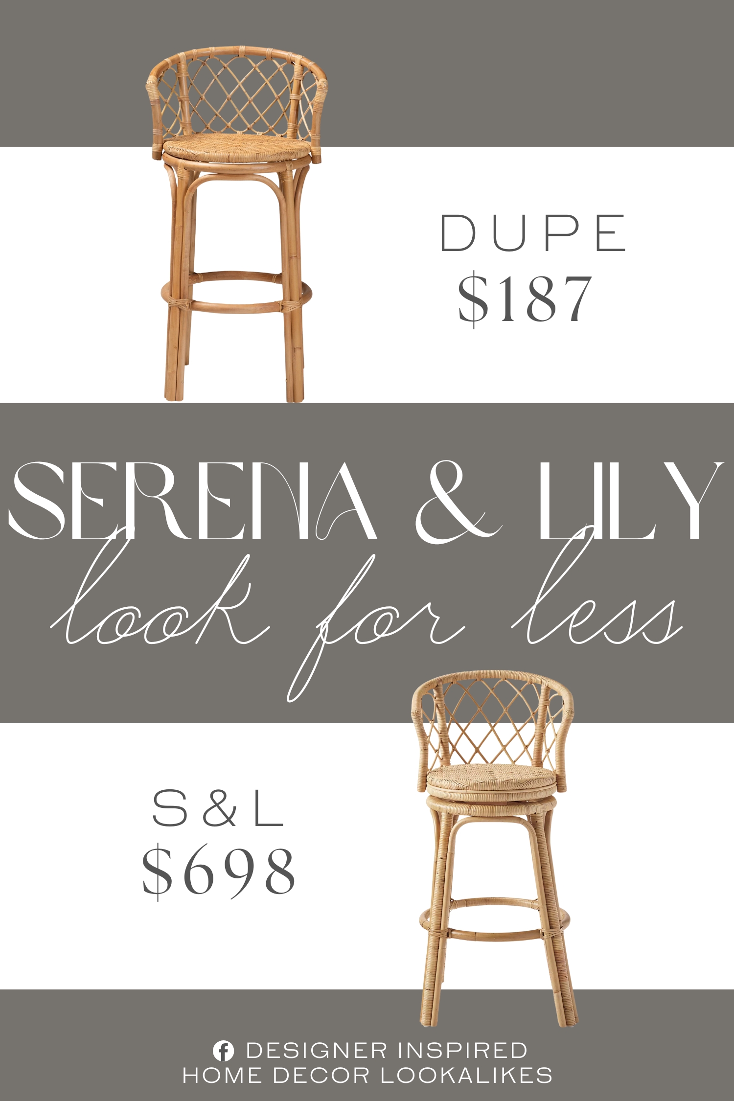 Serena & Lily Avalon Rattan Bar Stool Dupe. Made from natural rattan and rattan semi pole, providing a natural brown color.