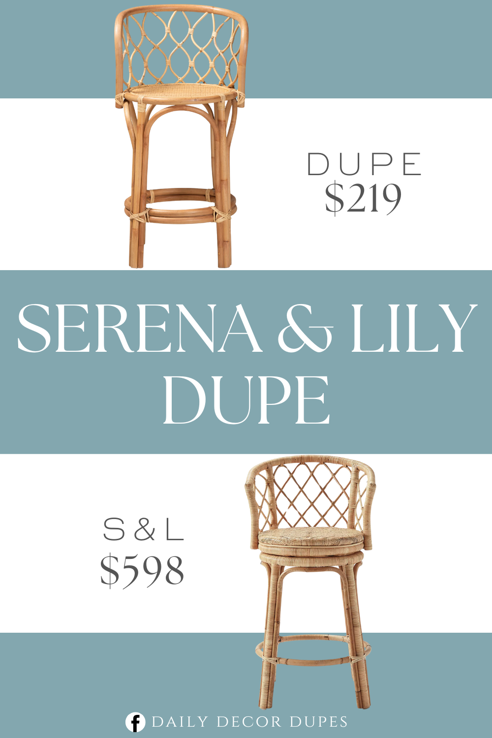 Serena & Lily Avalon Rattan Counter Stool Dupe. Modern and contemporary counter stool. Handmade from rattan. Natural finish. Curved backrest. Footrest.