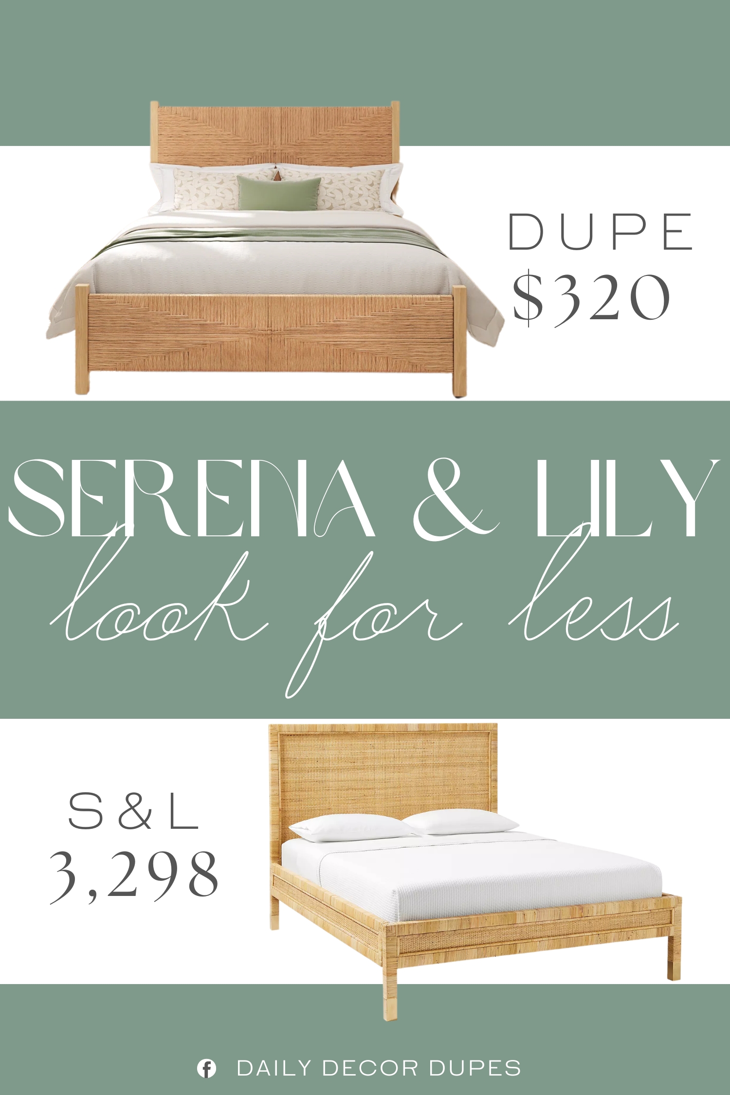 Serena & Lily Balboa Rattan Bed Dupe. Solid wood pillars & hand-woven PE rattan create a gentle pairing that blends natural relaxation with practical details, effortlessly crafting a soothing and laid-back home atmosphere for your bedroom.