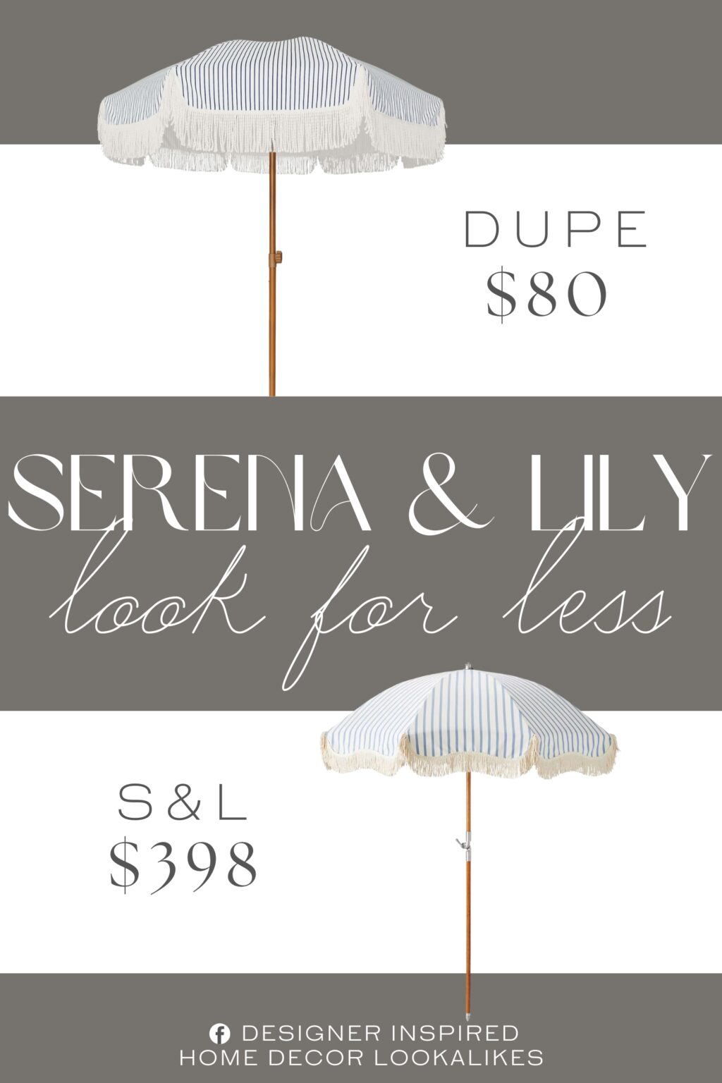 Serena & Lily Beach Umbrella Dupe. special feature Adjustable Height, Heavy Duty Fabric, Push Button Tilt, Tassel Design, UV Blocking.