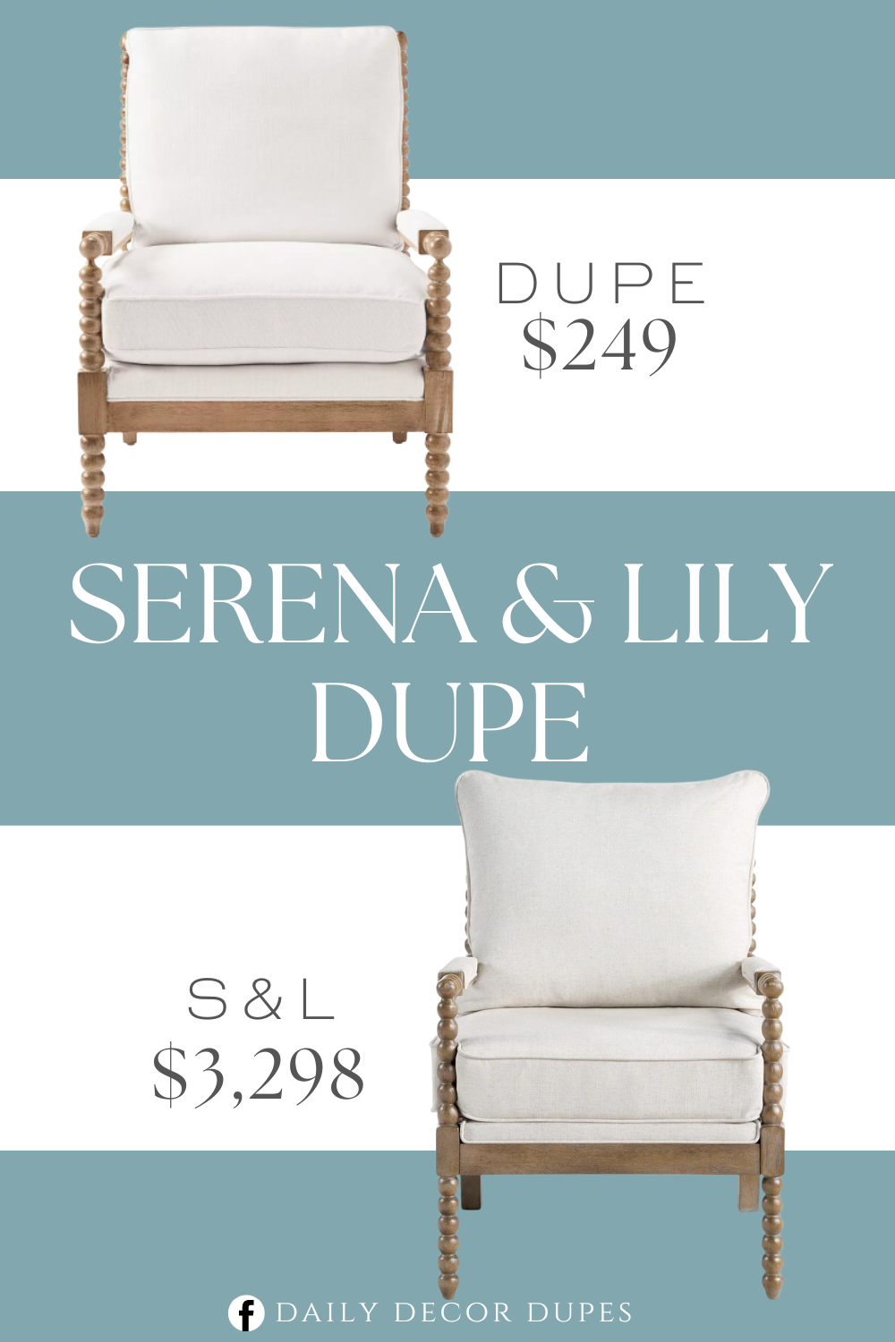 Serena & Lily Beckett Arm Chair Dupe. Solid wood frame with spindle details. Densely padded foam seat with coil spring cushion. Sinuous spring support for lasting comfort. Kiln dried construction for durability. Kiln dried construction for durability. Reversible back cushion. 100% Polyester fabric. Lightly distressed finish.