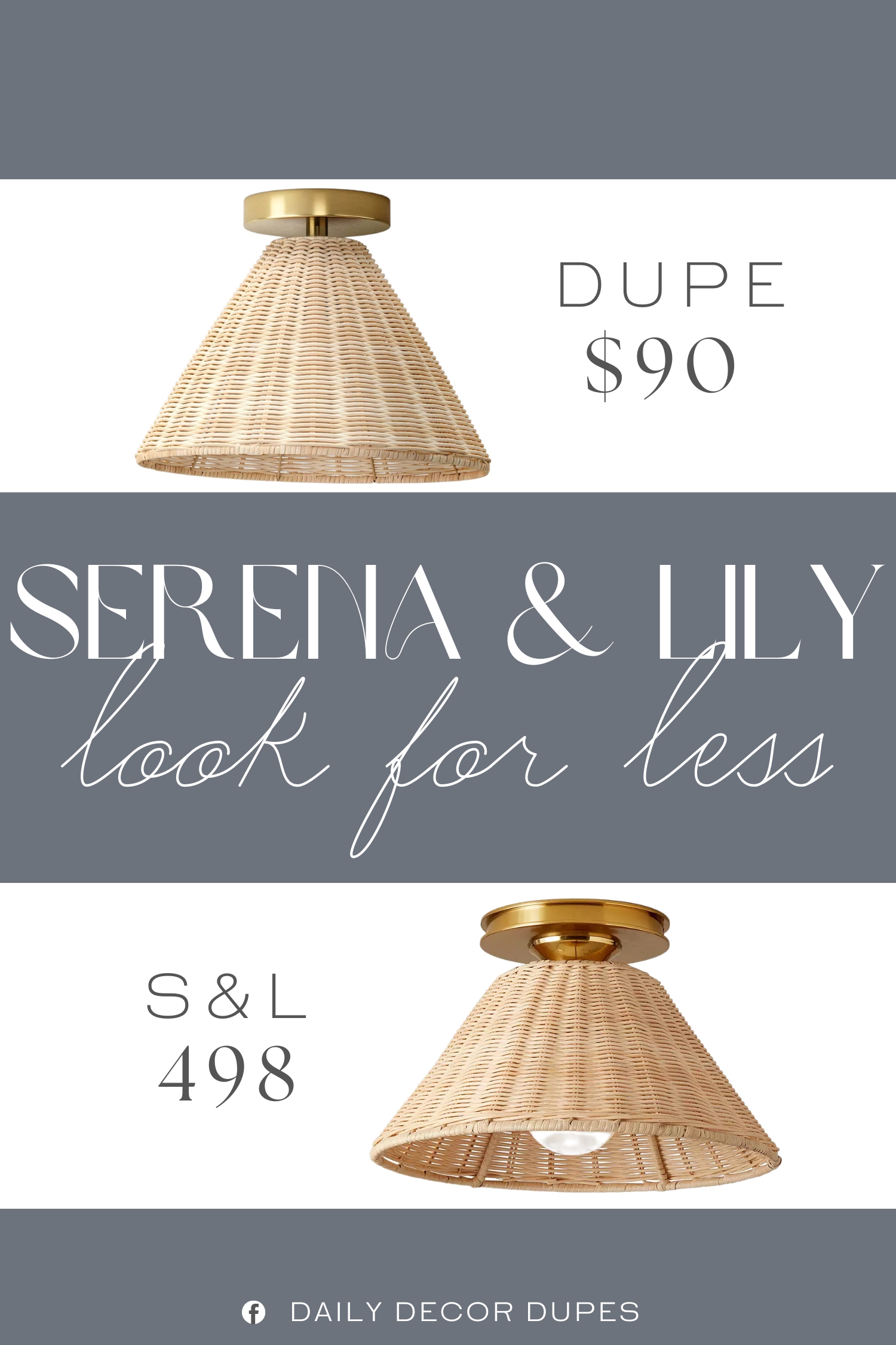 Serena & Lily Canna Petite Flush Mount Dupe. This decorative fixed lighting features a woven rattan shade attached to a metal body in a solid brass finish to bring a pop of eye-catching texture that complements a wide variety of decor styles.