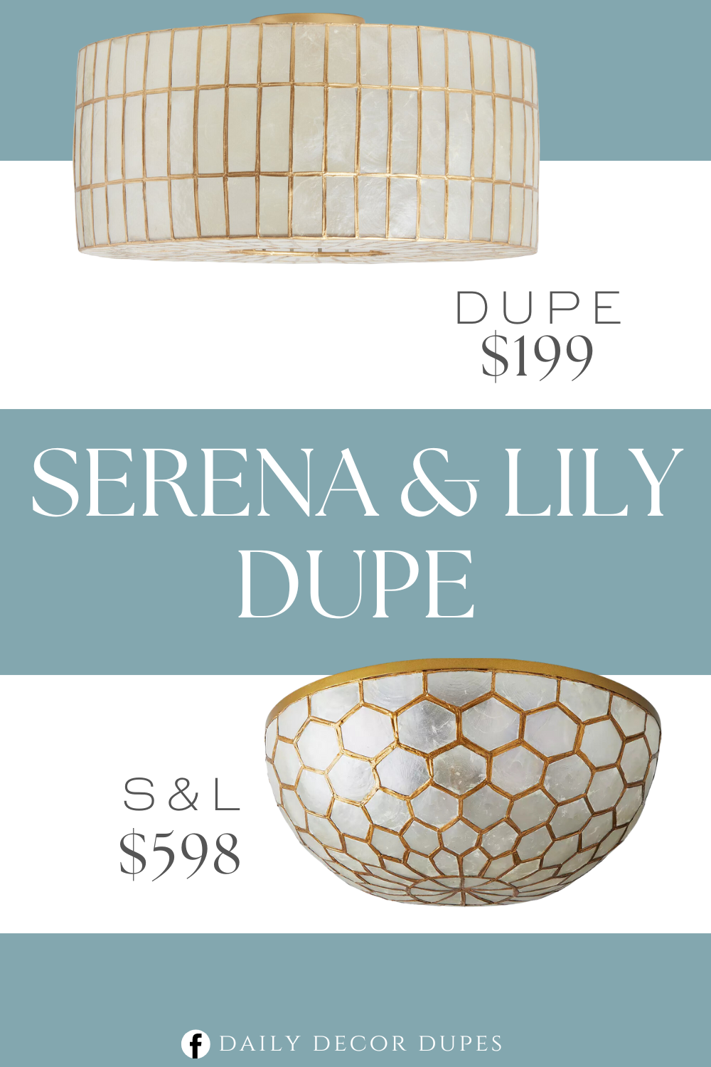 Serena & Lily Capiz Flush Mount Dupe. Handcrafted of natural capiz shells and metal with gold finish. Dimension 18.3"Dia. x 9.4"H, 3.1 lbs.