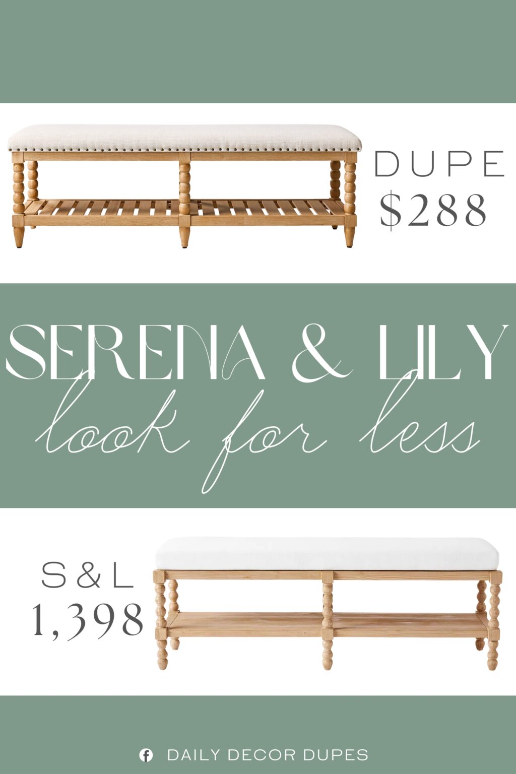 Serena & Lily Cornwall Bench Dupe. Featuring a classic silhouette with turned solid wood legs, this bench exudes timeless appeal and sturdy craftsmanship.