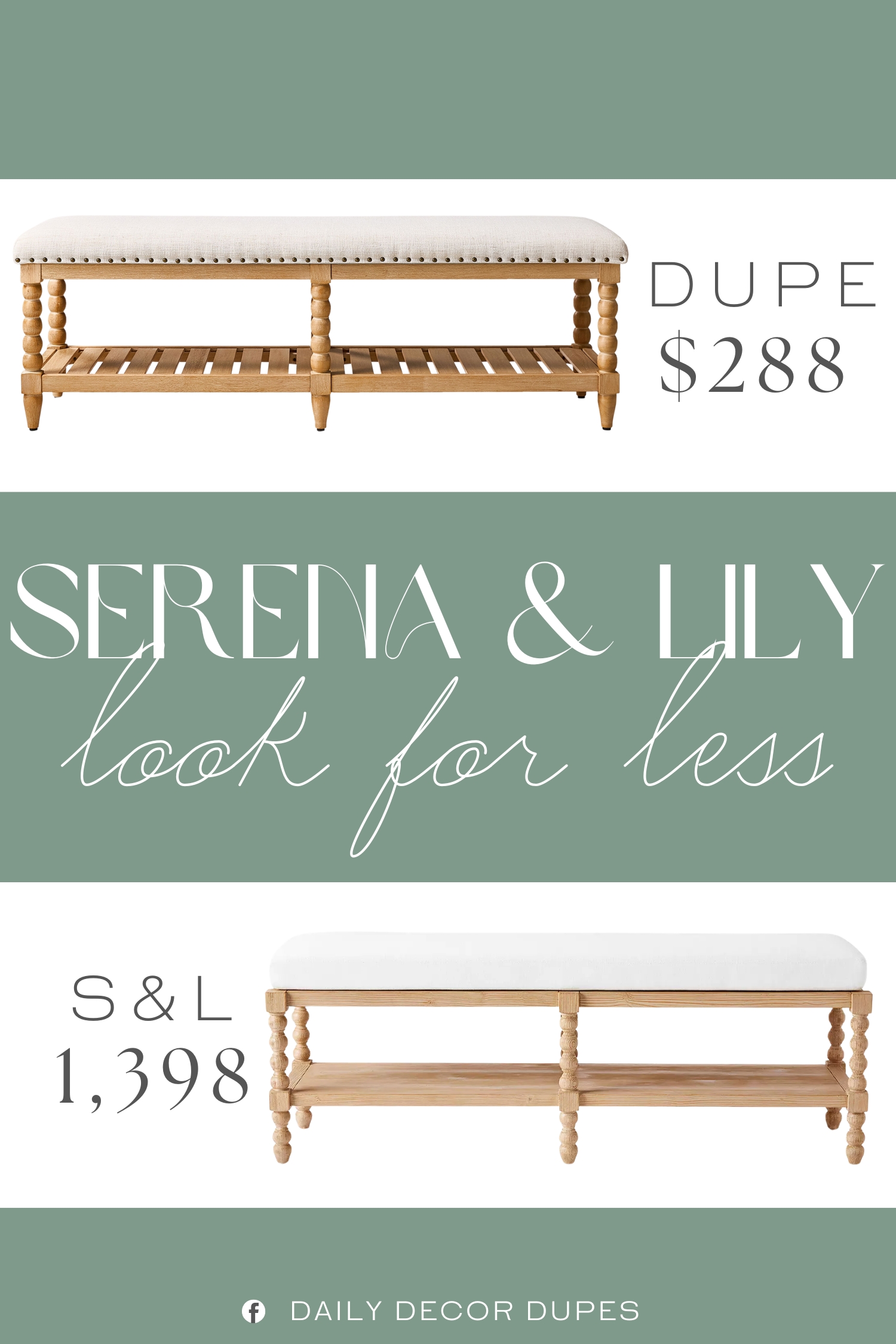 Serena & Lily Cornwall Bench Dupe. Featuring a classic silhouette with turned solid wood legs, this bench exudes timeless appeal and sturdy craftsmanship.