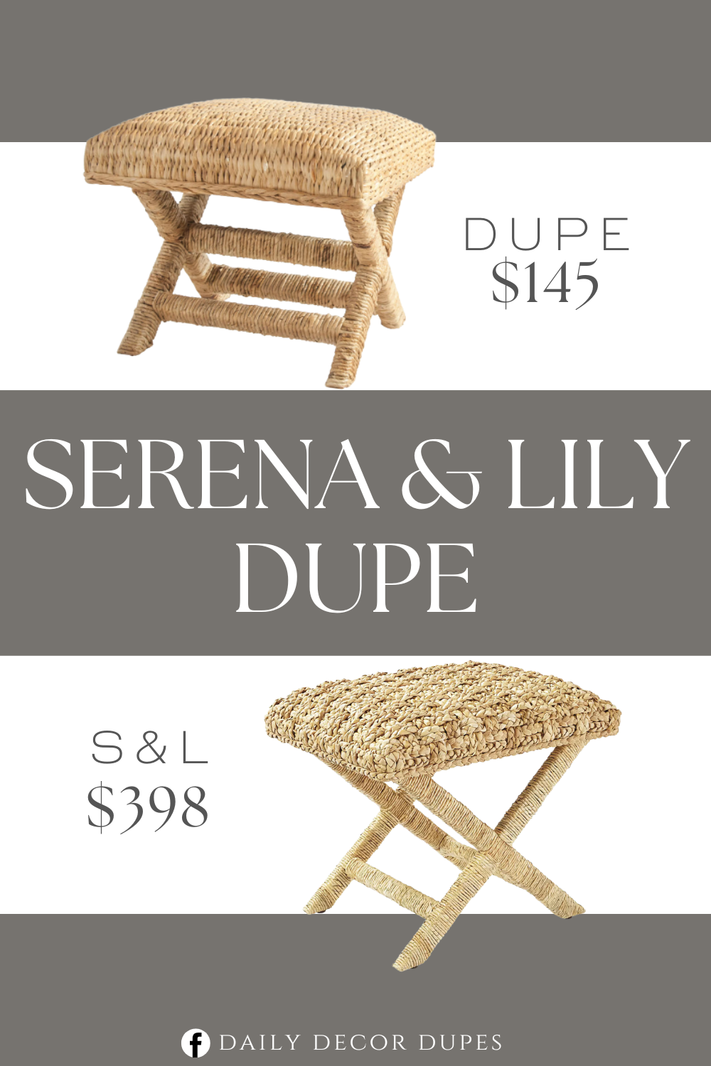 Serena & Lily Costa X-Base Stool Dupe. Made with natural water hyacinth and mahogany wood for durability.