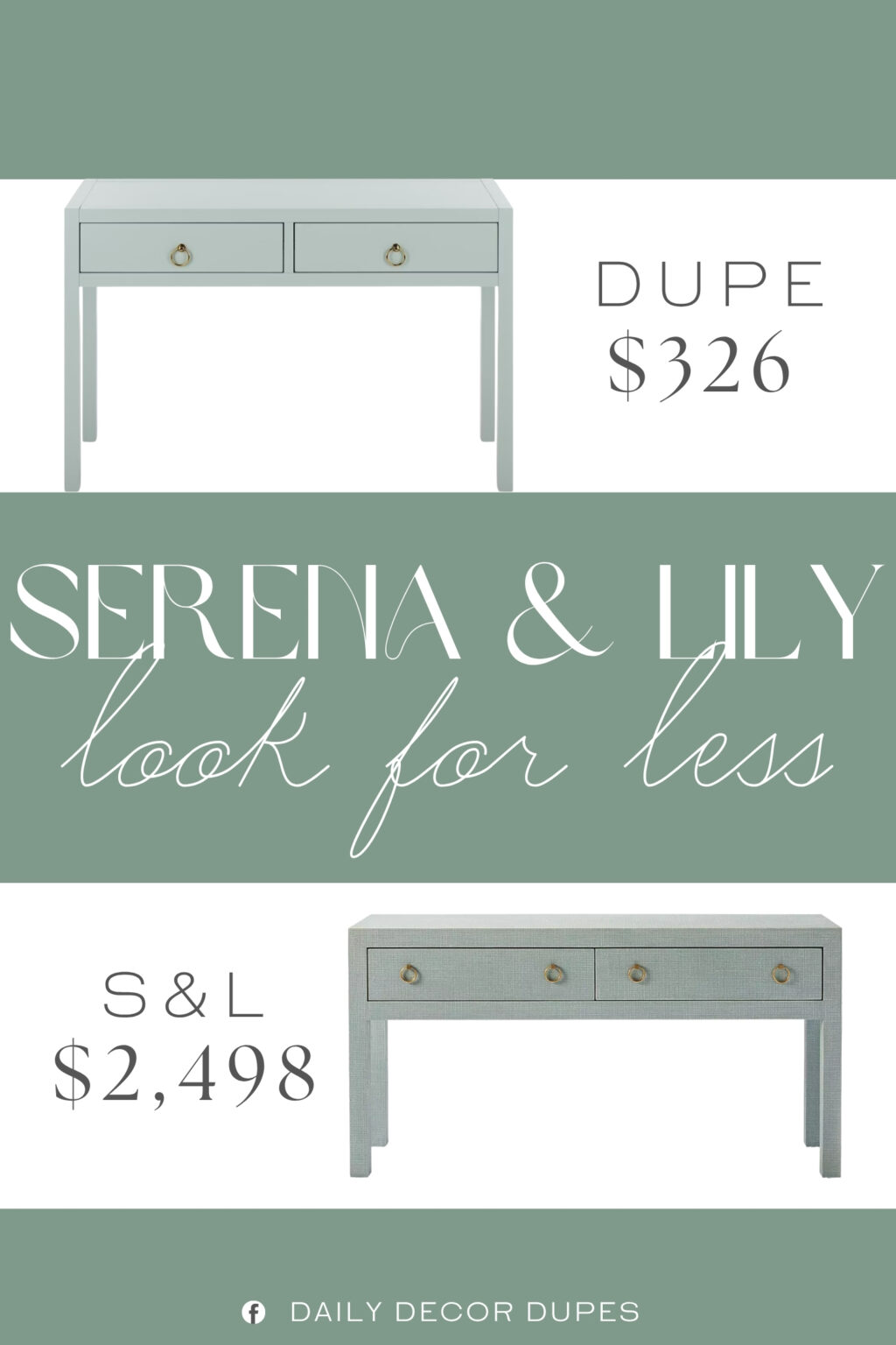 Serena & Lily Driftway 2-Drawer Console Dupe. Console Table Crafted with Rubberwood, MDF (Medium-Density Fiberboard), Wood Veneer