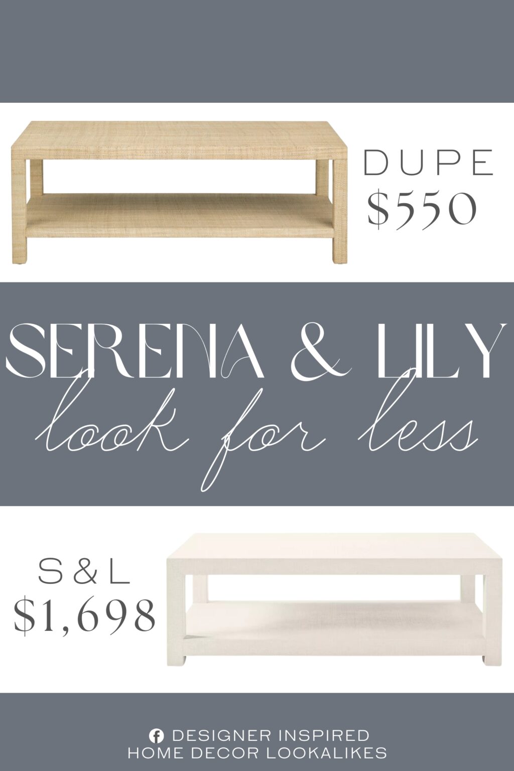 Serena & Lily Driftway Coffee Table Dupe. Made from wood and wrapped in raffia for an organic, textured finish.
