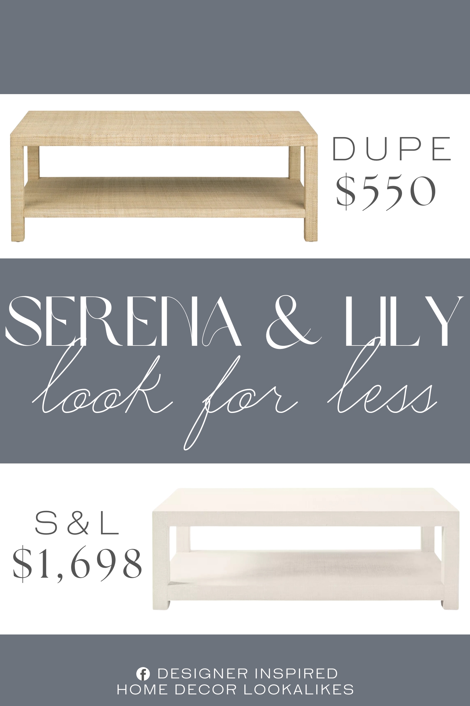 Serena & Lily Driftway Coffee Table Dupe. Made from wood and wrapped in raffia for an organic, textured finish.