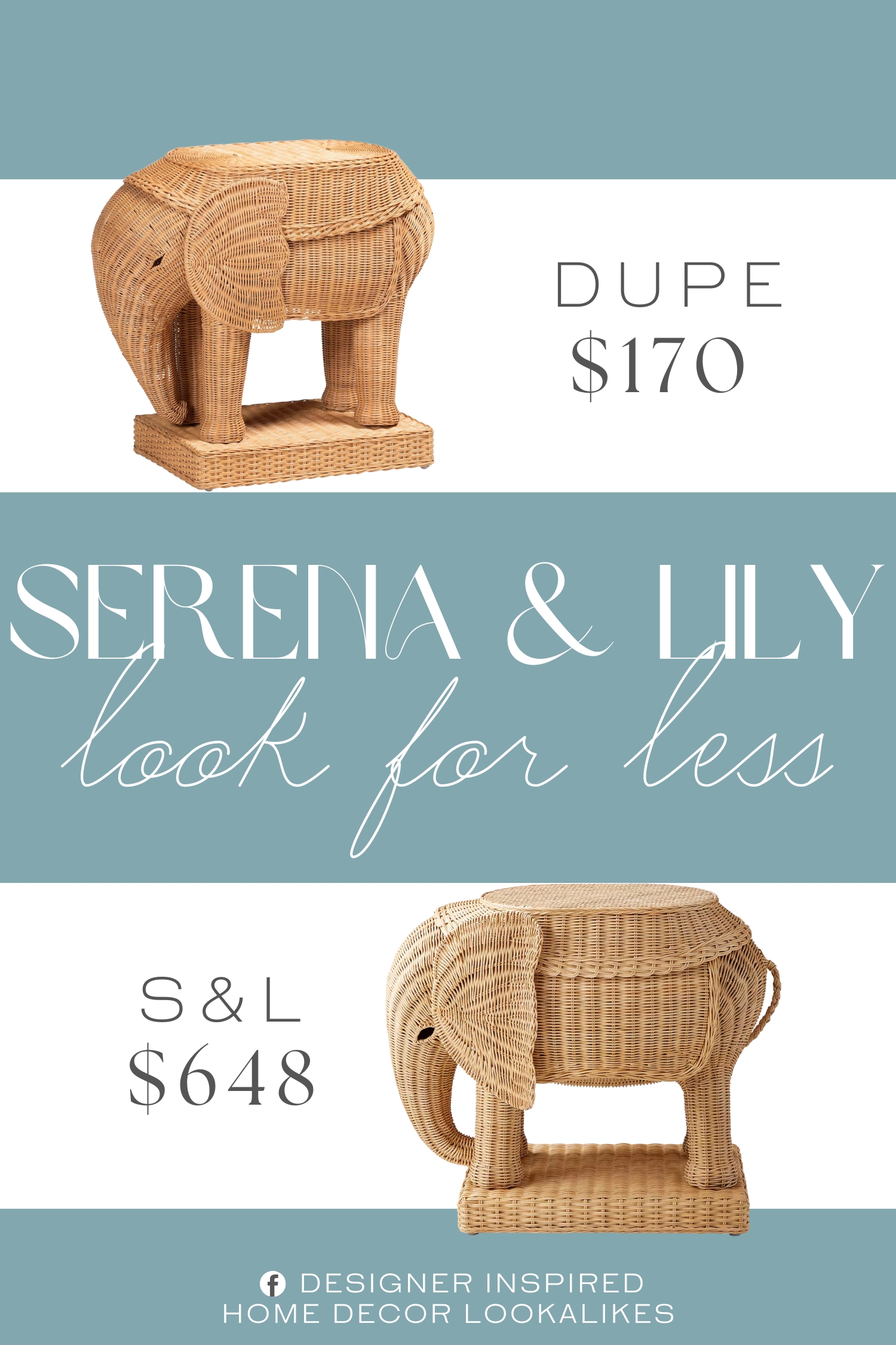 Serena & Lily Elephant Rattan Side Table Dupe. Constructed from a Mahogany Wood frame with Engineered Wood and Natural Rattan. Beautifully crafted elephant sculpture inspires conversation.