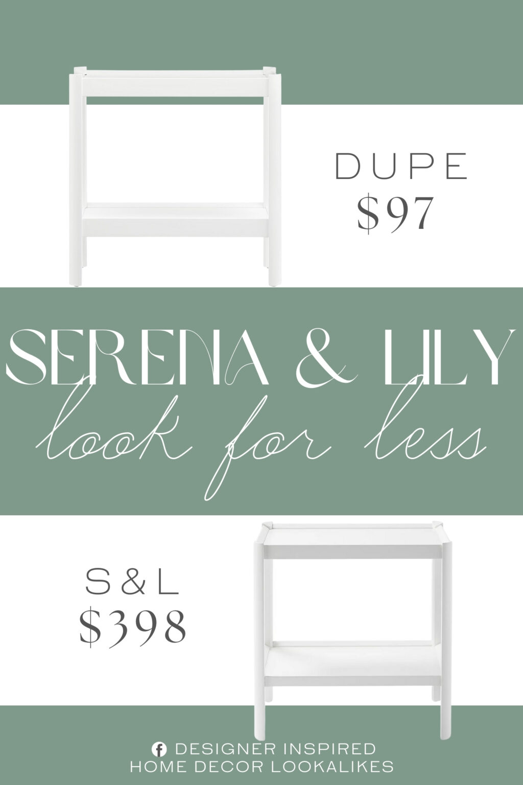 Serena & Lily Ellington Side Table Dupe. Crafted from durable Solid Poplar and MDF. Two shelves for display or storage.