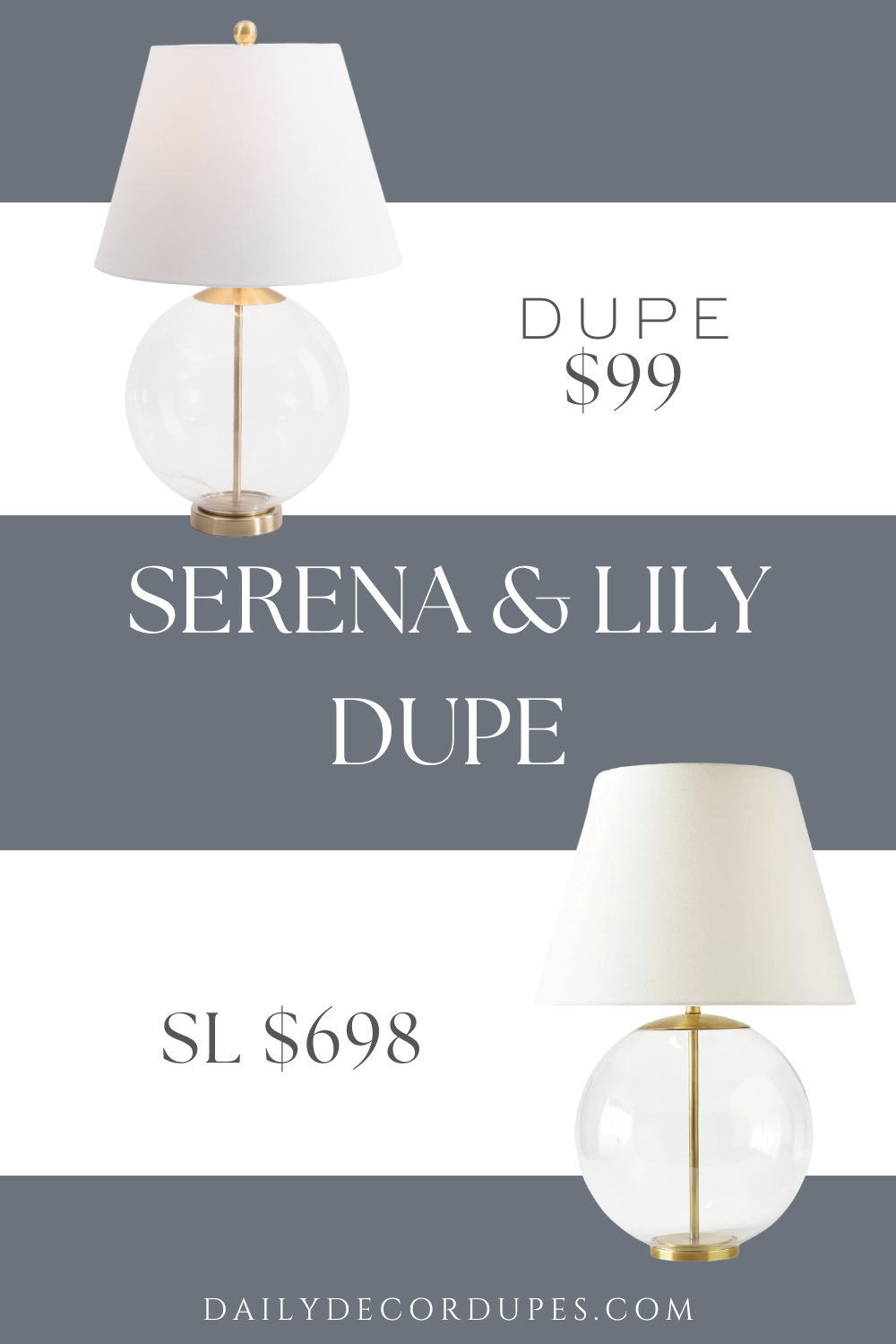 Serena & Lily Georgia Table Lamp Dupe. Glass base with brass accents. Linen shade. Glass Ball Table Lamp. Gold tone hardware, removable hardback shade.